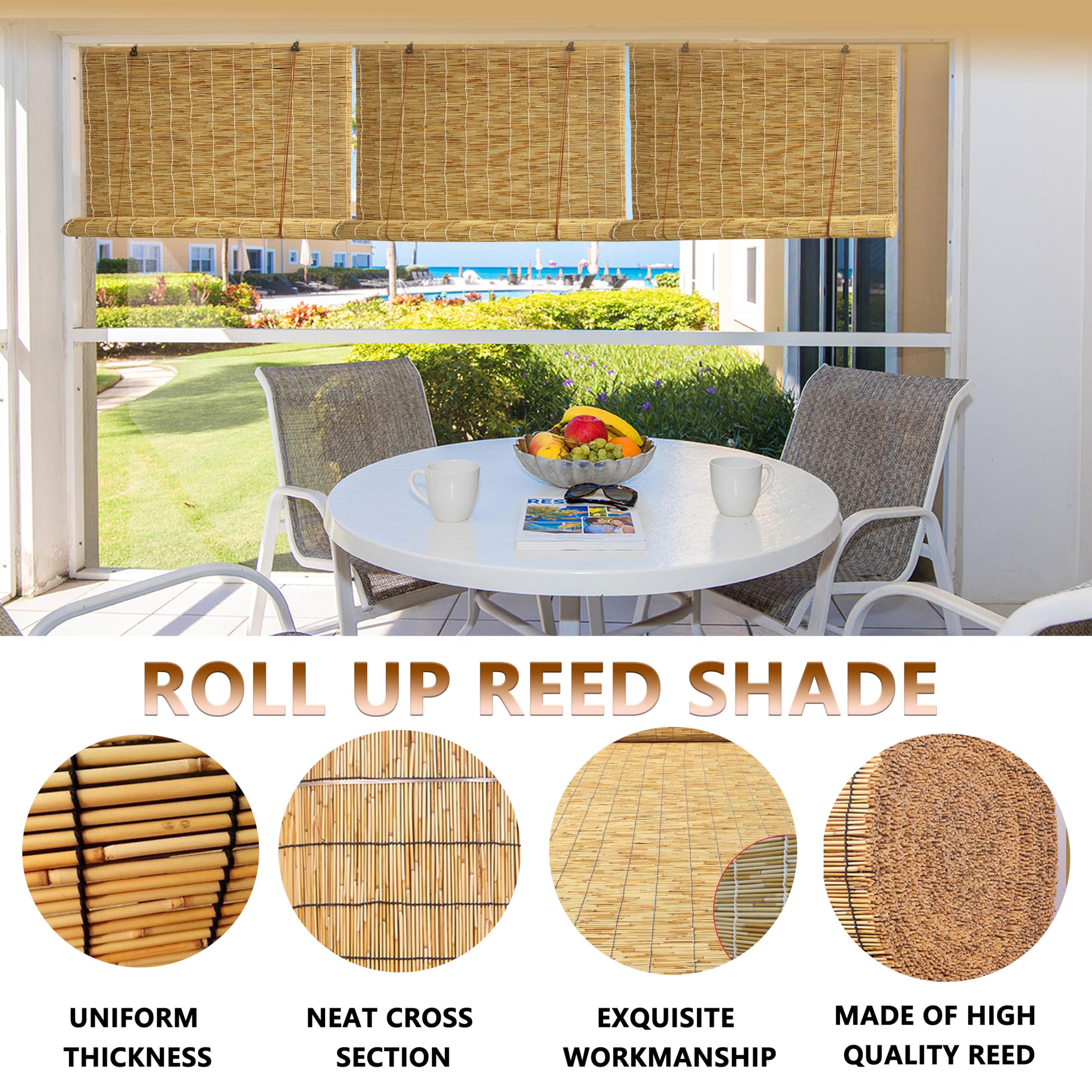 Reed Window Custom Window Shades Bamboo Reed Roller Blinds – Custom Sizes, 70% Sun ...