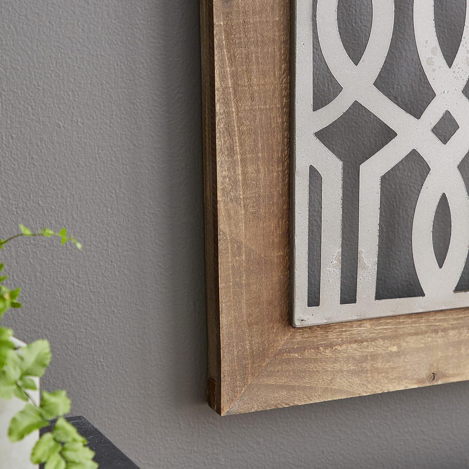 Rustic Farmhouse Iron & Wood Geometric Wall Decor Set, 19" Square