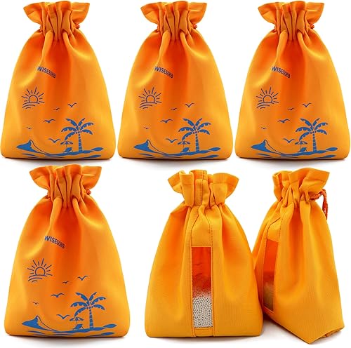 6 bolsas de almacenamiento de tela de 7 x 9 pulgadas con cordones, tamaño grande, bolsas multiusos con ventana transparente de costura