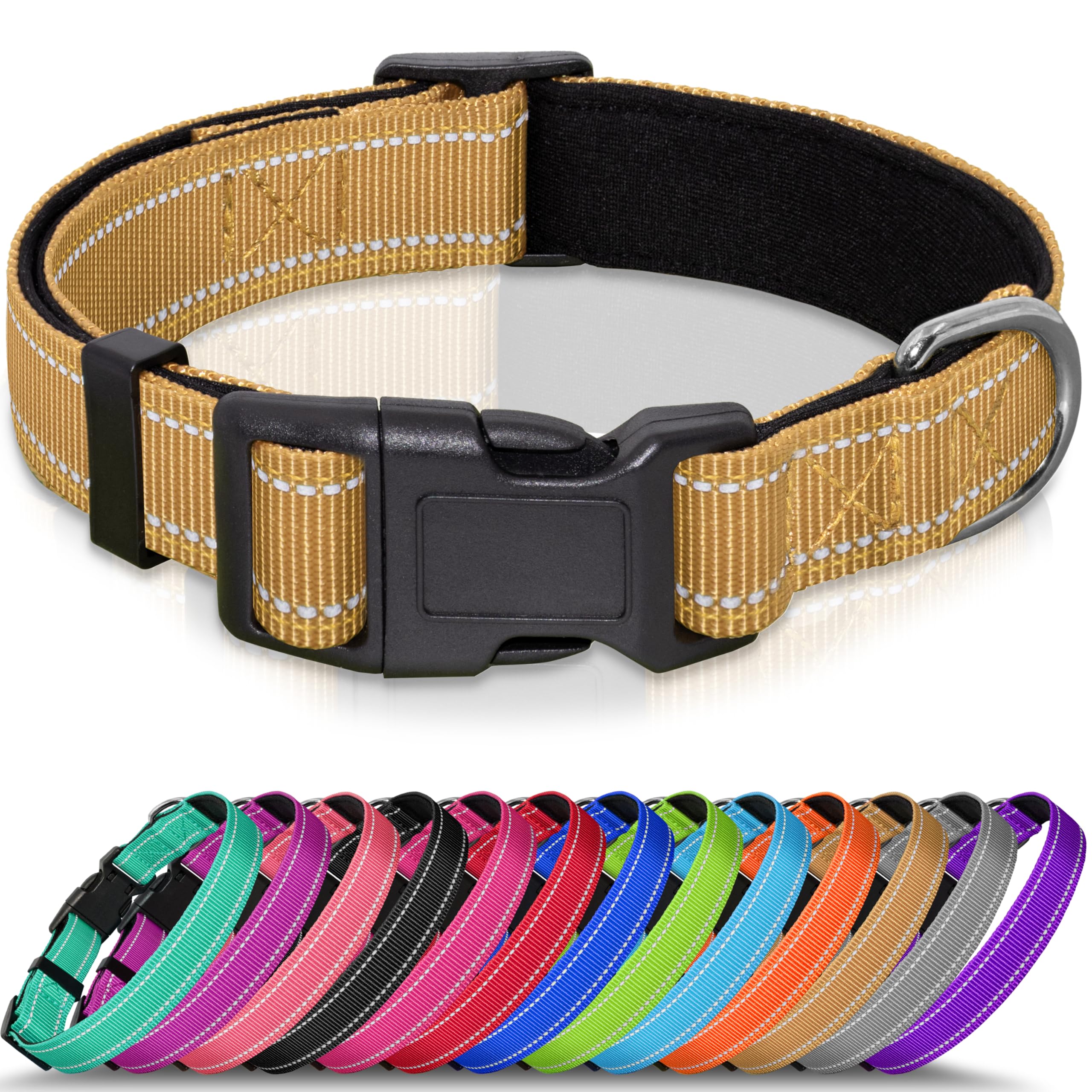 Seyezo Reflective Dog Collar, Soft Neoprene Padded Pet Collar for Small, Medium, Large Dogs, Adjustable Puppy Collars with Quick Release Buckle, Safe