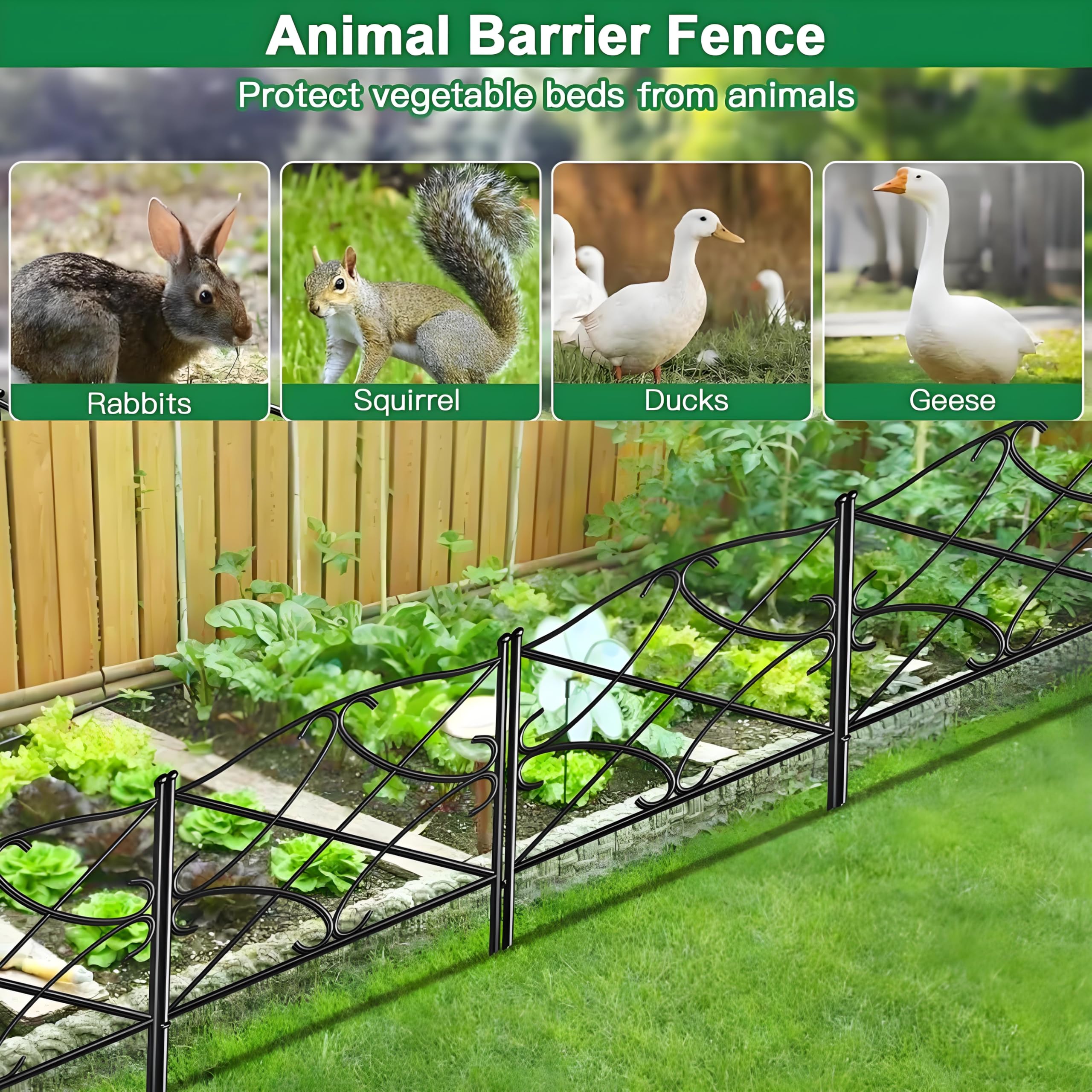 Amagabeli Garden Home 5 szt. 60 cm x 3 m, dekoracyjne metalowe ogrodzenie ogrodowe, płoty ogrodowe, kompletny zestaw, ogrodzenie, metal, drewno, drut