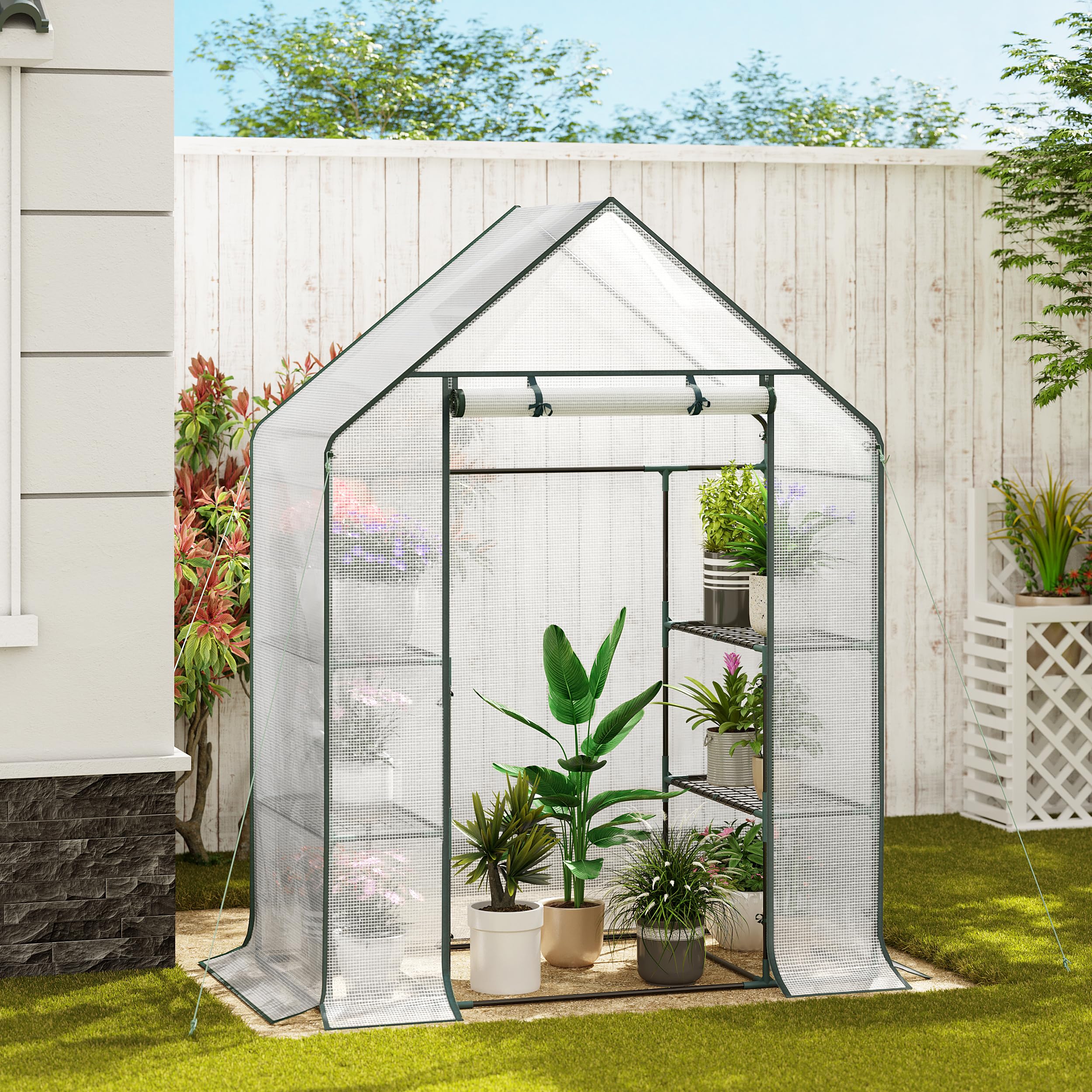 WOLTU Serre de Jardin PE, avec Porte, Blanc, 143x73x195cm | Pour Légumes; Jardin; Extérieur; Protection; Intérieur
