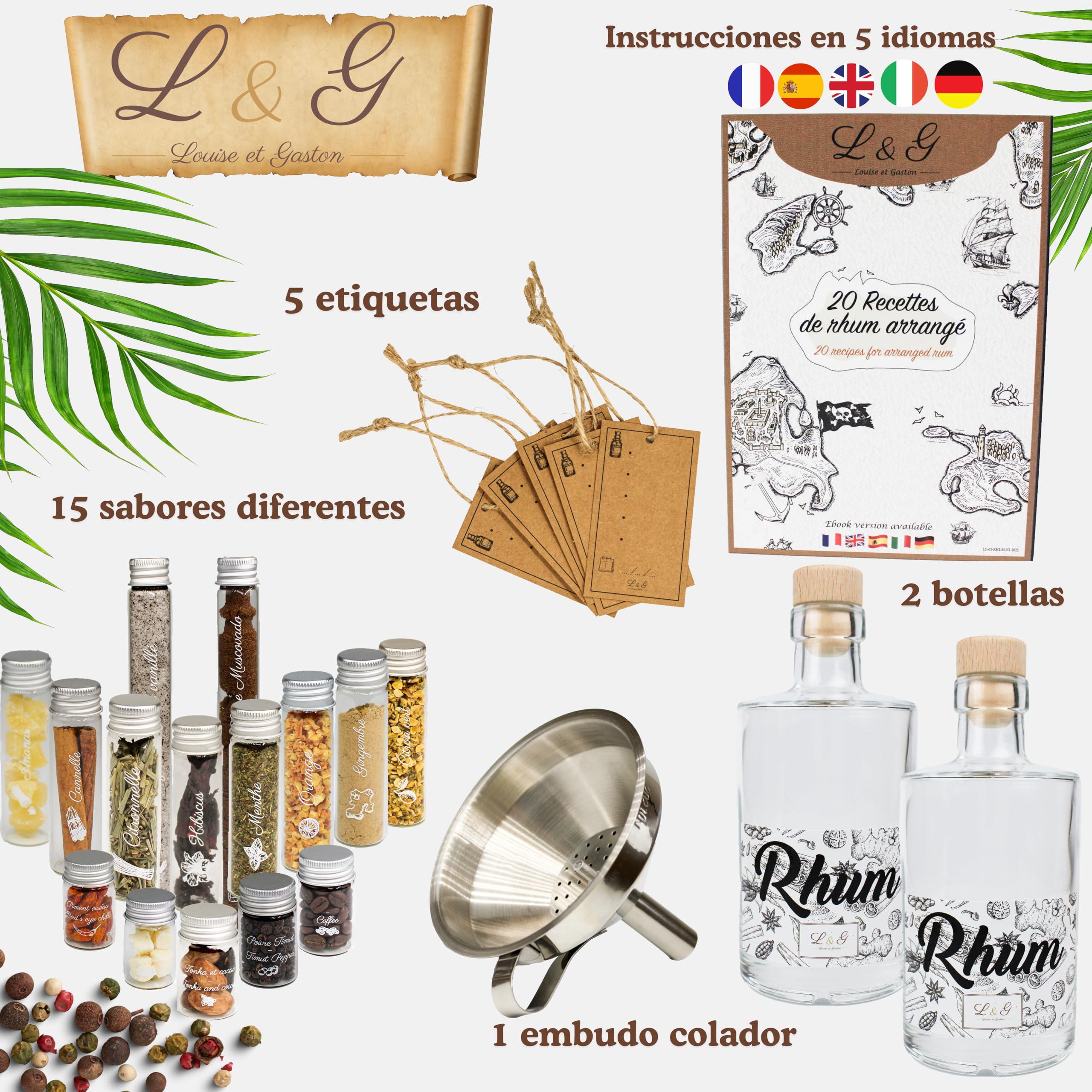 L&G® Kit de Preparación e Infusión de Ron – Set de Regalo DIY para Degustación – Idea de Regalo para Hombres, Cumpleaños, Navidad, San Valentín, Fiestas – Ingredientes de Calidad