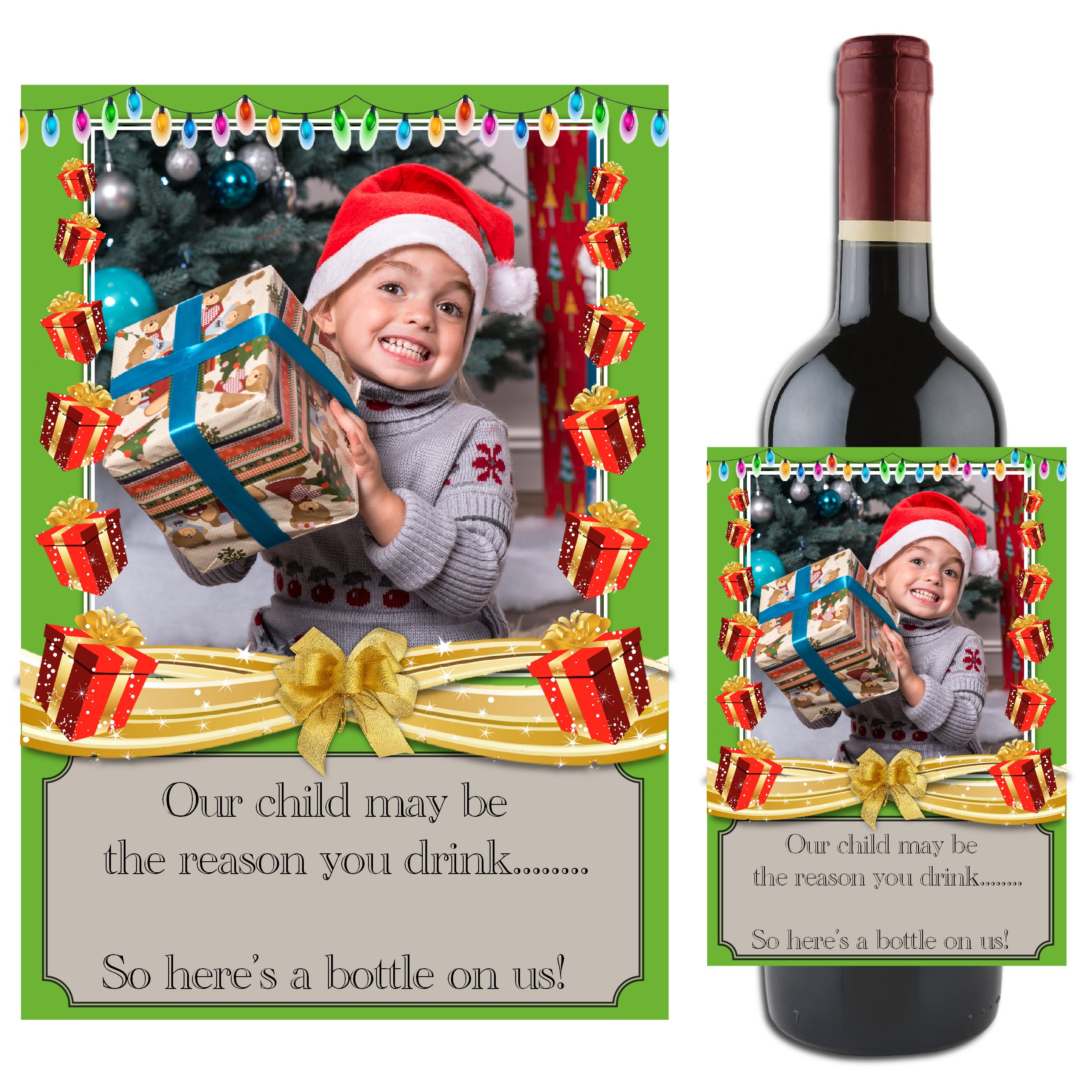 Personalised Wine Champagne Bottle Photo Label School Teacher Christmas Xmas Gift Idea N75 - Our Child May be The Reason You Drink..