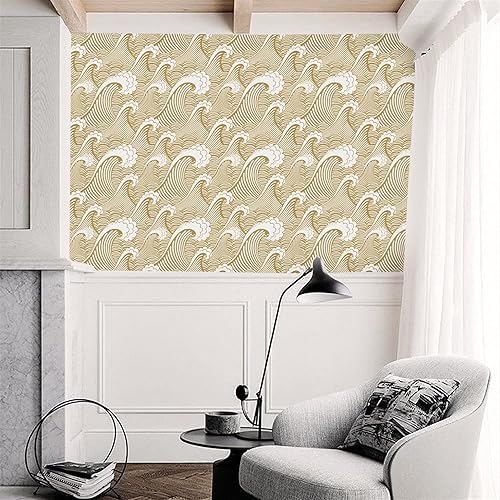 Miniatura 10 de Blooming Wall PS030 - Papel pintado a mano para despegar y pegar, sin costuras, color azul y blanco, papel pintado autoadhesivo con olas, papel