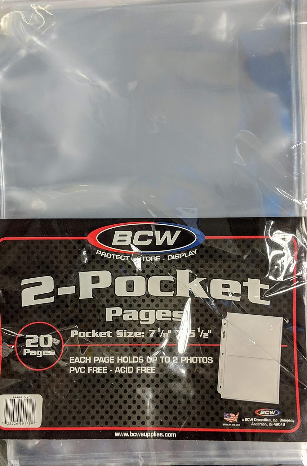 20 (Twenty Pages) - BCW Pro 2-Pocket Page (7-1/8" x 5-1/2" Cards, Postcards or Photos) : Office Products