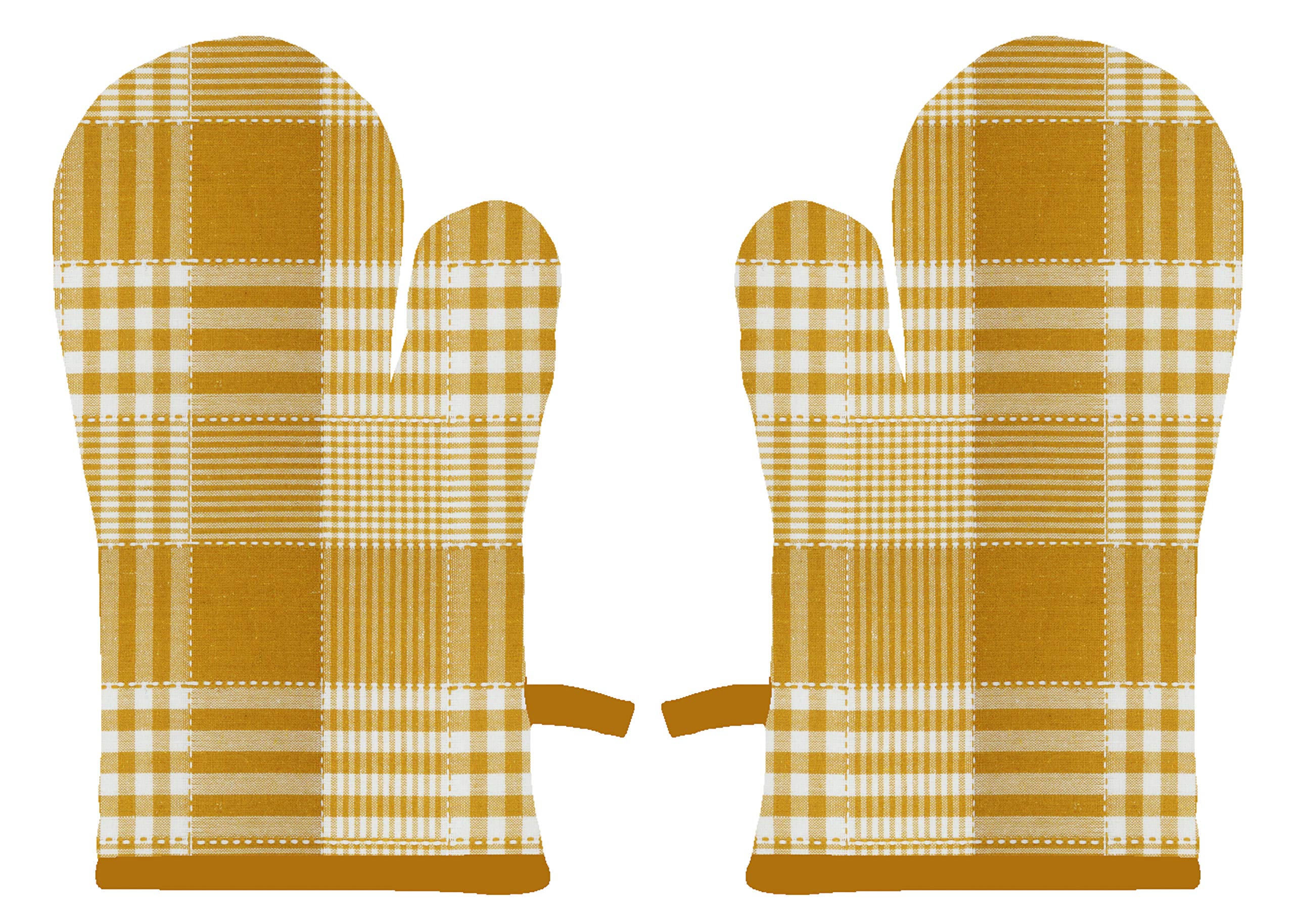 Airwill 100% Heat Resistance, Checkered Designed Kitchen Oven Mitts (Gloves) (Yellow, Pack of 2)