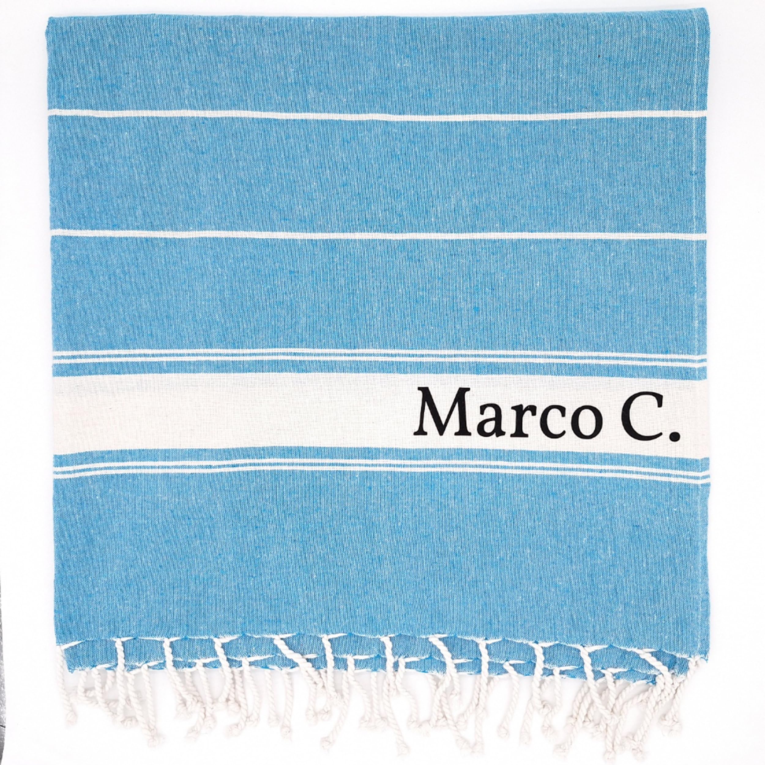 Telo Mare Personalizzato con Nome Testo Iniziali in Cotone Asciugamano Grande da Spiaggia Piscina a Righe 90x180cm Leggero Asciugatura Rapida Uomo/Donna Idea regalo (Azzurro)