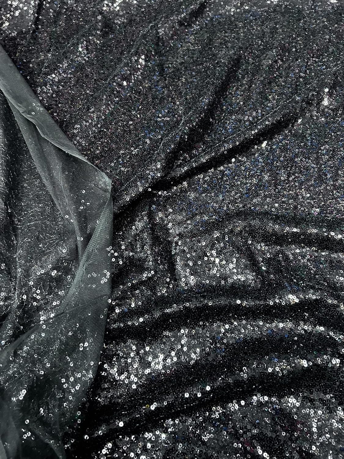 Black Glitz Sequin Mini Disc Fabric 5 Yards - Sparkly Glitz Sequins | DIY Arts - 54" Wide Colorful Sequin Fabric by Yard | for Tablecloth, Table Runner Home - Clothing and Event Décor
