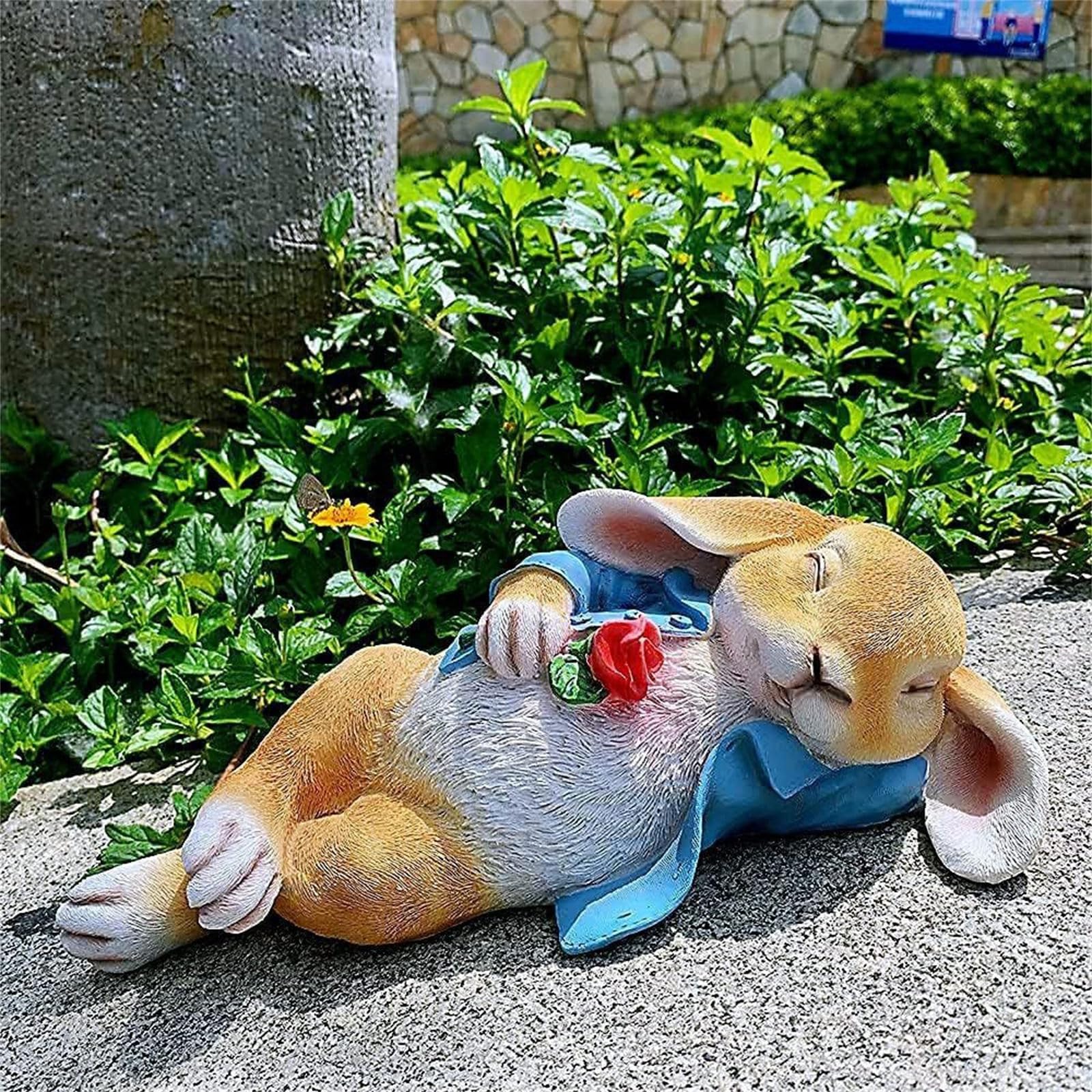 Figurine de Lapins de Pâques, Ornement de Bureau pour décoration de Printemps, Lapins en résine Amusants Tenant Une Rose, Statue Miniature, décoration de fête de Pâques