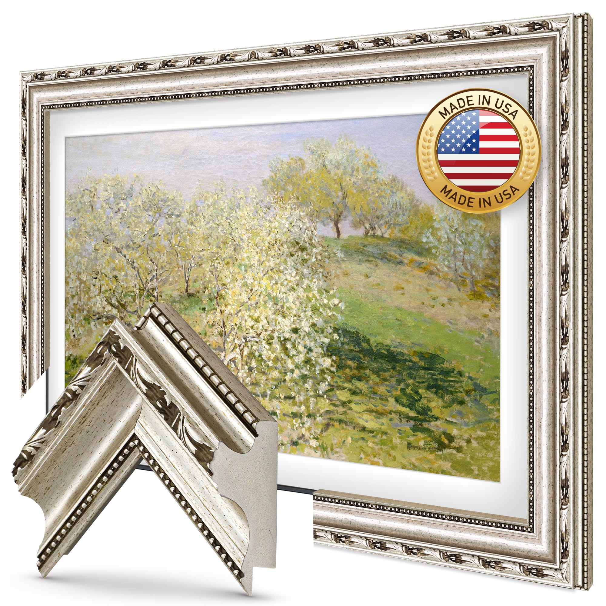 Frame My TV Deco TV Frames - Ornate Silver Smart Frame Compatible