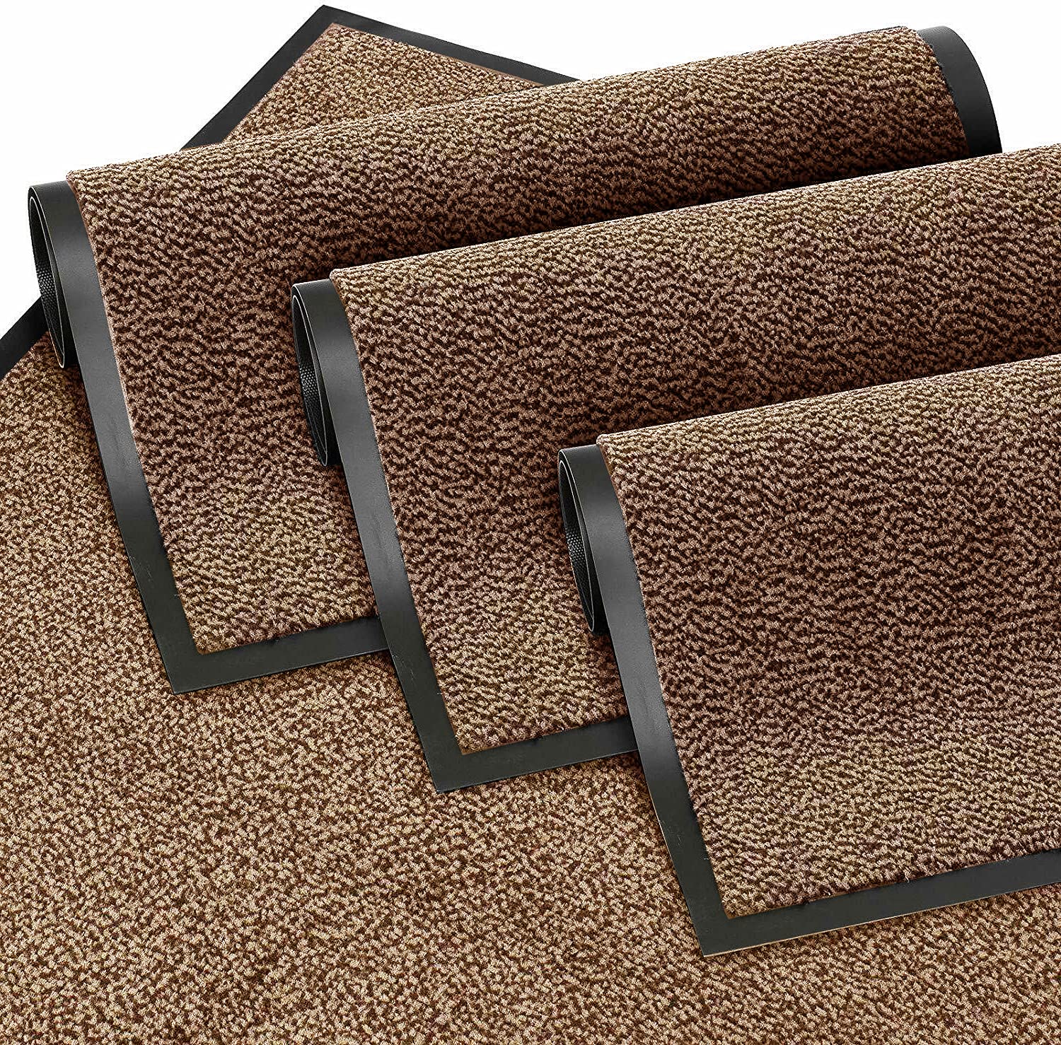 TrendMakers EX LARGE BEIGE/BLACK NON SLIP DOOR MAT RUBBER BACKED PVC EDGED KITCHEN RUNNER FRONT DOOR ENTRANCE OUTSIDE DOORMAT PATIO RUG DIRT DEBRIS MUD TRAPPER WATERPROOF MAT(90 X 200 CM)
