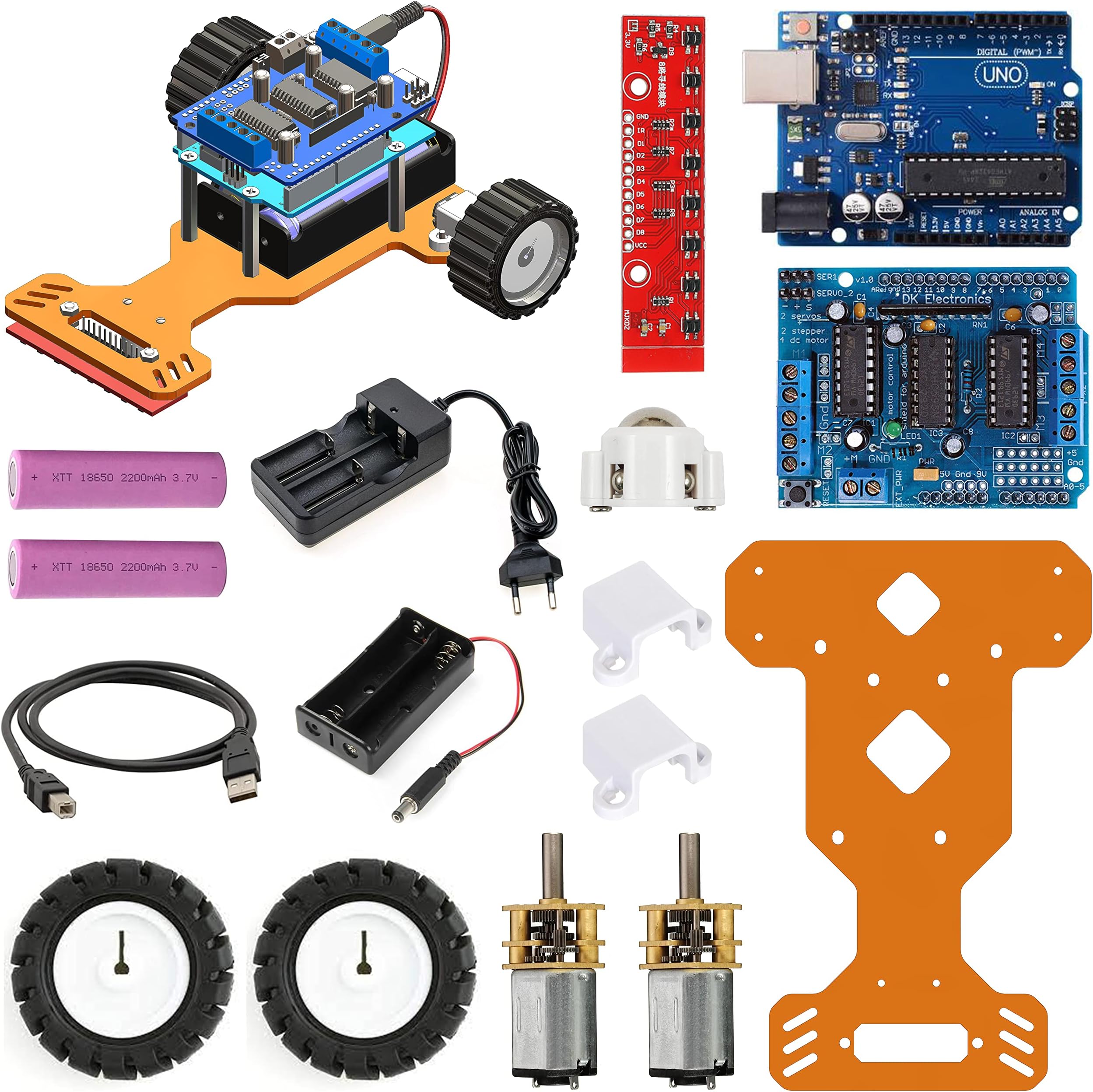 SunRobotics Mini LineBot Line Follower Robotics Arduino Based Kit | PID Operated | Super Sensitive Line Array | High RPM DC Motors | Light Weight High Strength Acrylic Chassis