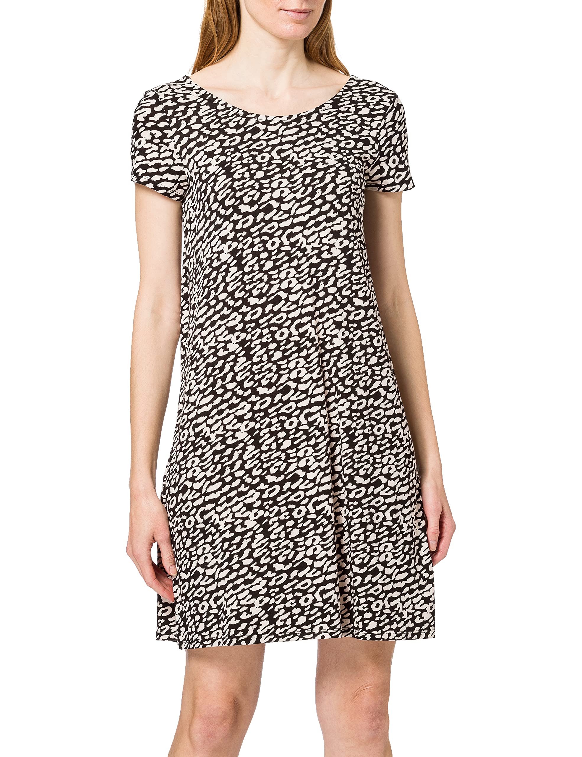 ONLY Women's Onlbera Back Lace Up S/S Dress JRS Noos, Black/AOP: Eggnog Leo, XL
