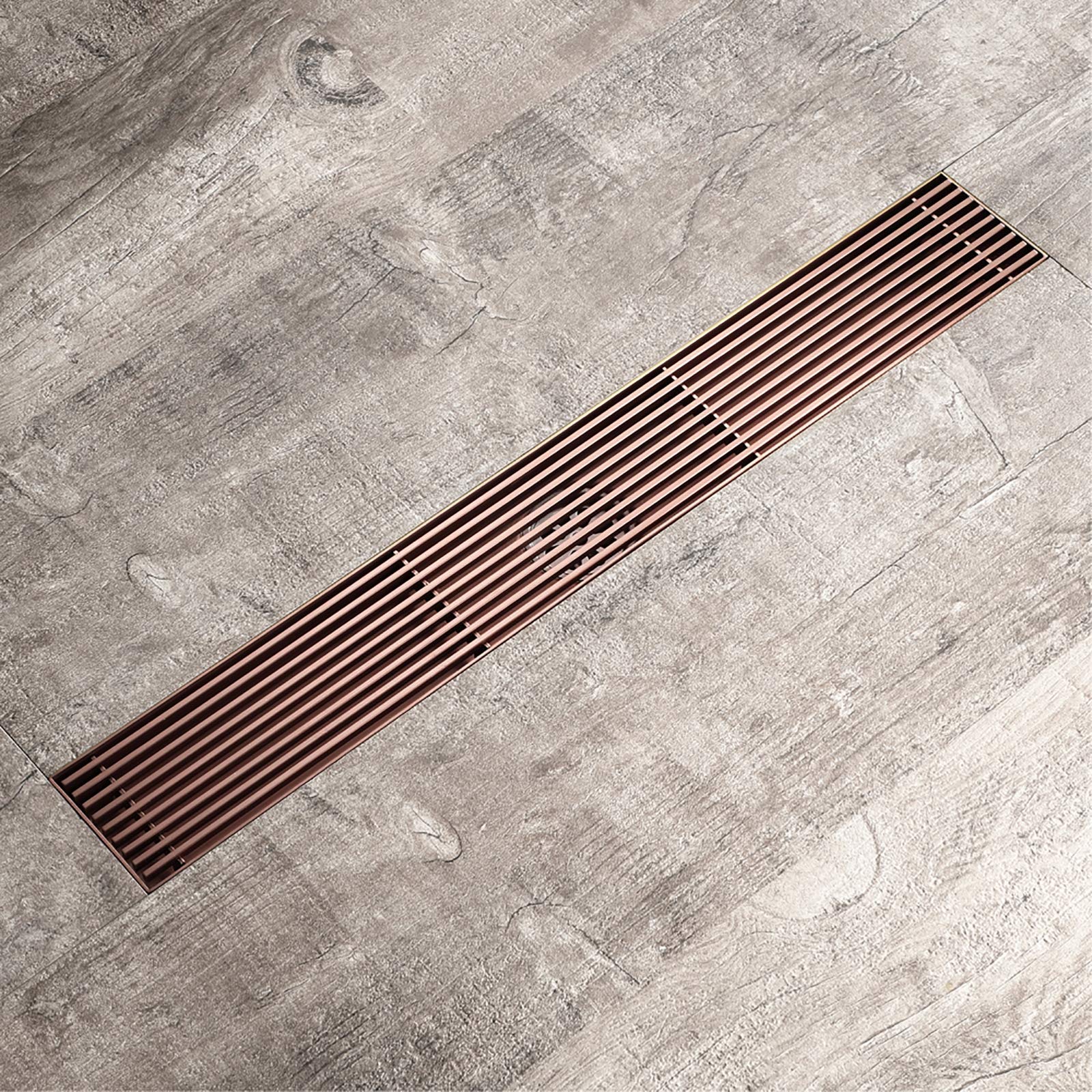 Scarico Doccia lineare Oro Rosa Scarico a Pavimento per Doccia Rettangolare in Acciaio Inossidabile 304 con griglia di Copertura Rimovibile Scarico per Doccia per Bagno, 23,6'' x 2,7''