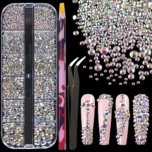 Juego de cristales AB, en 6 tamaños con lápiz recogedor, pinzas para manicura con brillo iridiscente, maquillaje, decoración, manualidades, parte Juego de cristales AB, en 6 tamaños con lápiz recogedor, pinzas para manicura con brillo iridiscente, maquillaje, decoración, manualidades, parte