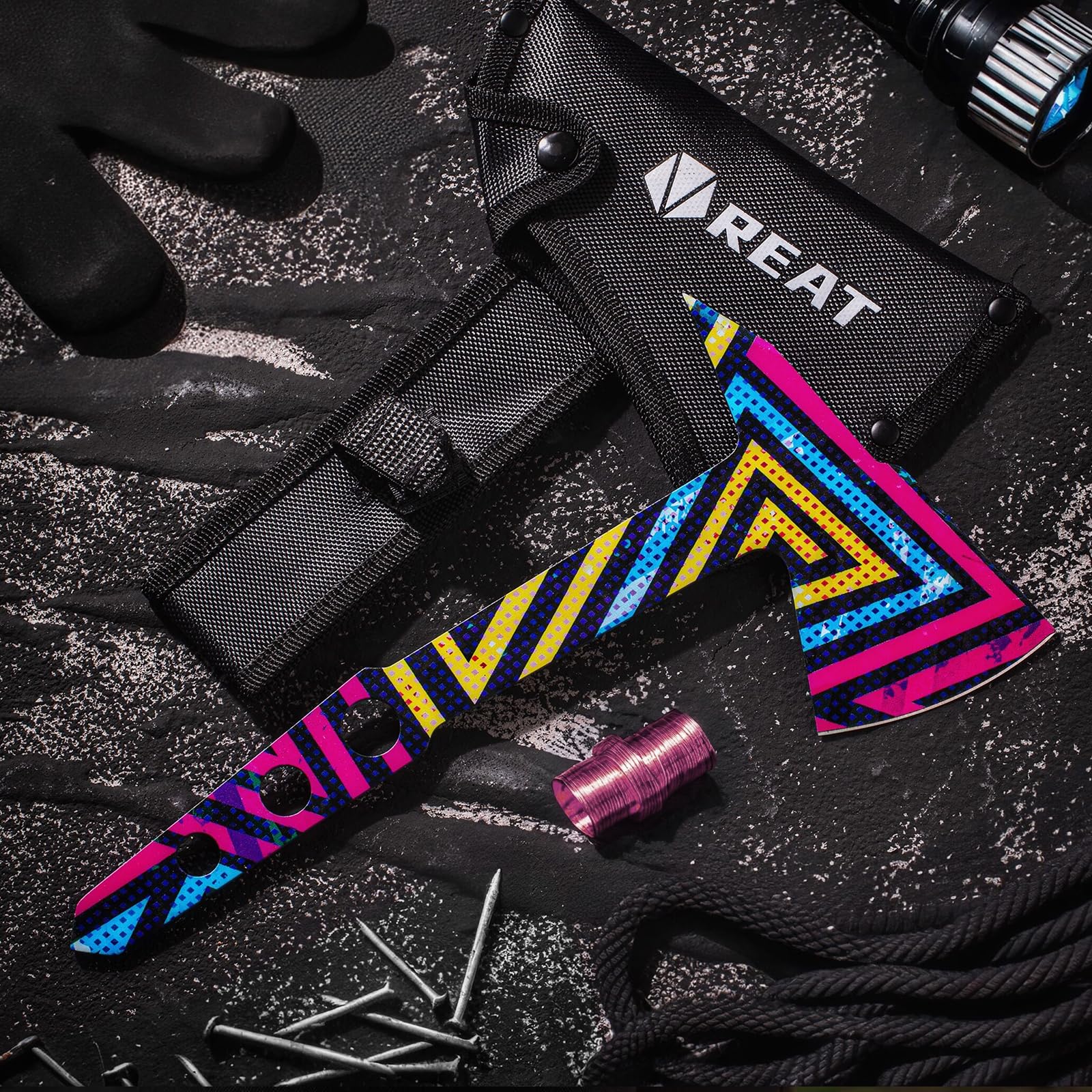 REAT Cyberpunk Throwing Axes 3 Pack With Sheath REAT Throwing Axe