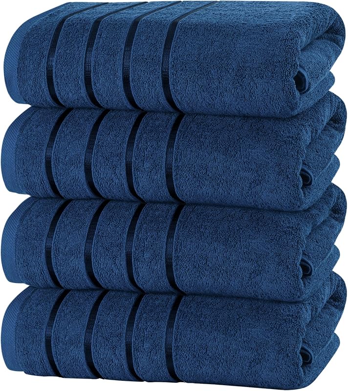Utopia Towels Juego de 4 toallas de baño de viscosa de gran tamaño, algodón hilado con anillos, 27 x 54 pulgadas, toallas de ducha de secado rápido altamente absorbentes para baño, spa, hotel y gimnasio, azul marino