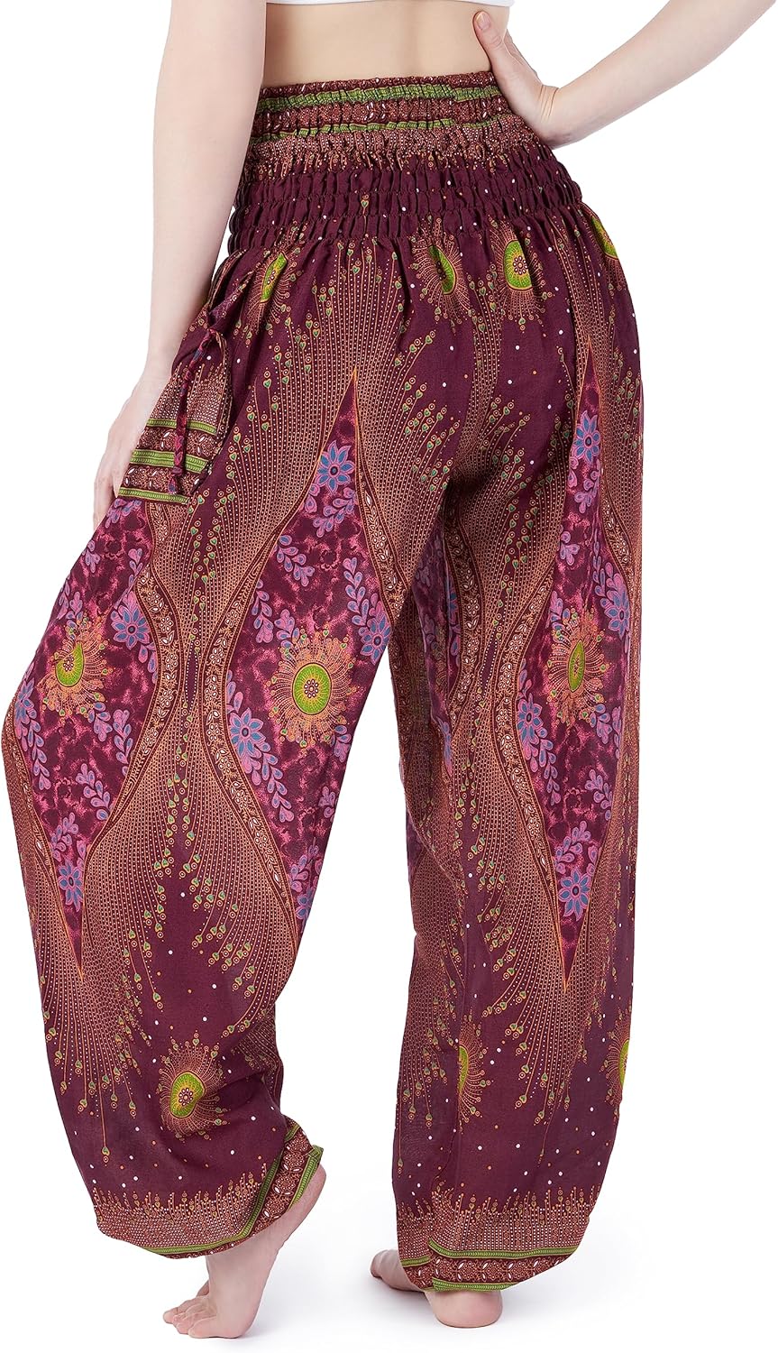 Lannaclothesdesign Women's Smocked Waist Boho Flowy Yoga Harem Pants Hippie Clothes - Image 2