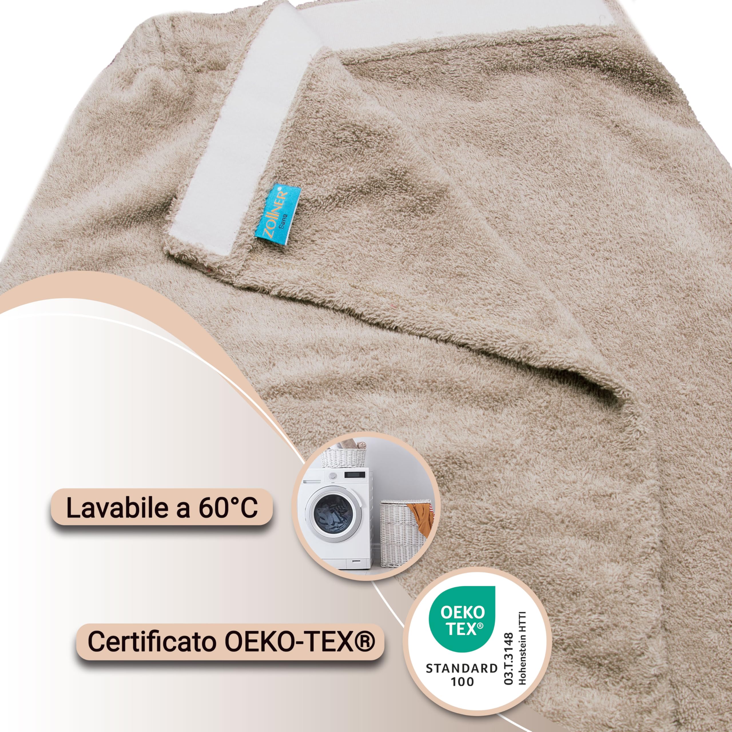 ZOLLNER Kilt da sauna da donna tortora morbido sulla pelle assorbente Cotone fascia elastica chiusura a strappo Misura L/XL Lavabile a 60°C Certificato OEKO TEX