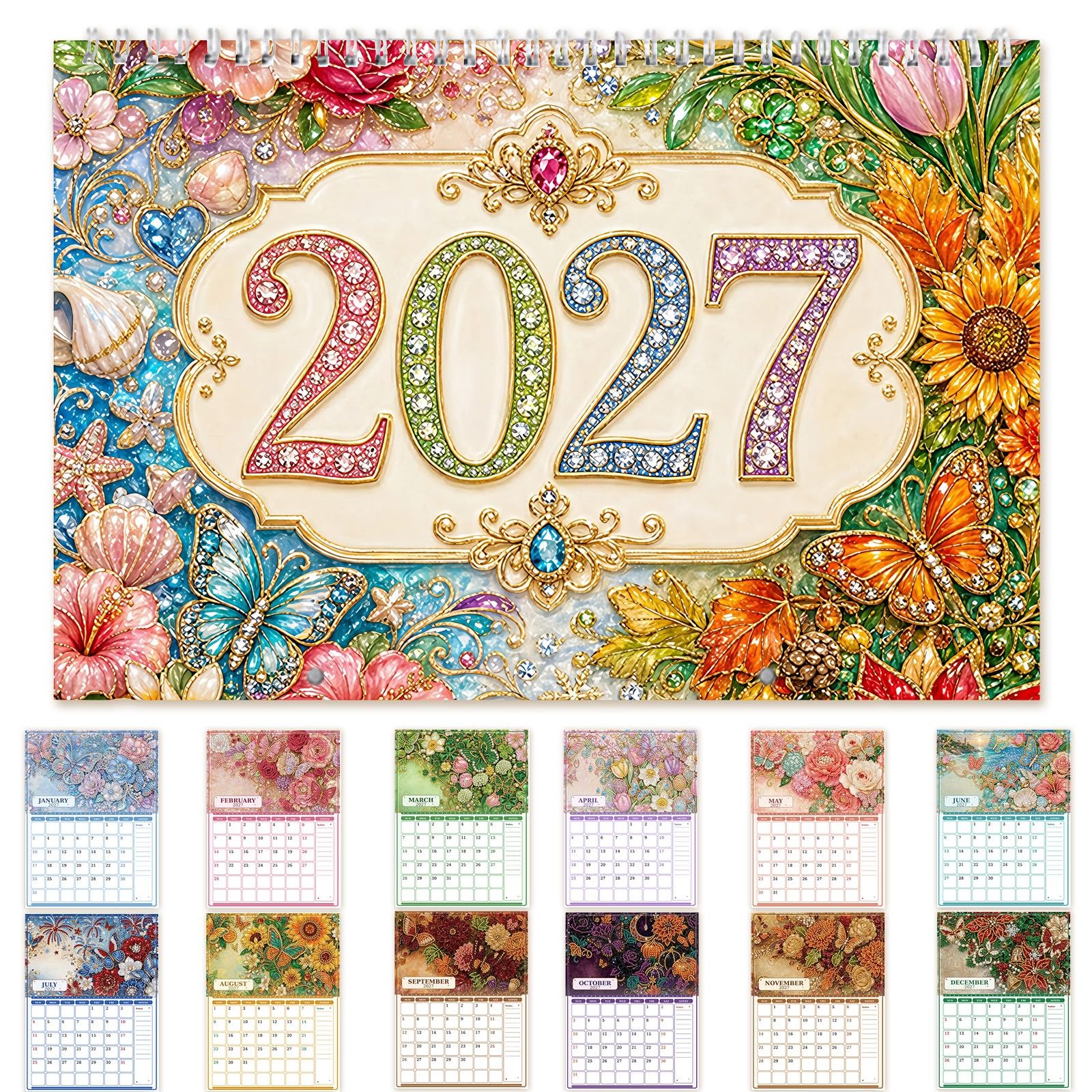 Lebartm 2027 Wall Calendar 9.5x11.8in Diamond Art Painting Hanging Calendar