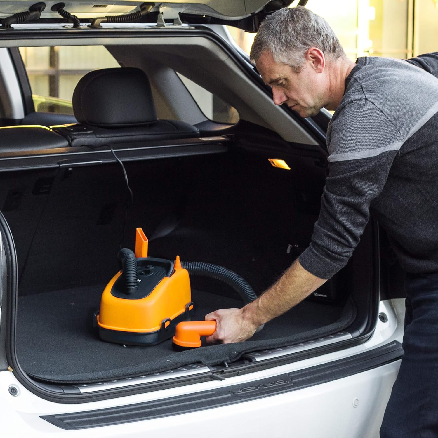 Wagan EL7205 12V Wet/Dry Auto Vacuum Cleaner for Vehicles with 40-inch Flexible Hose and 3 Nozzles, Inflate Function for Pool Toys, Air Mattress, Yellow, Black : Automotive