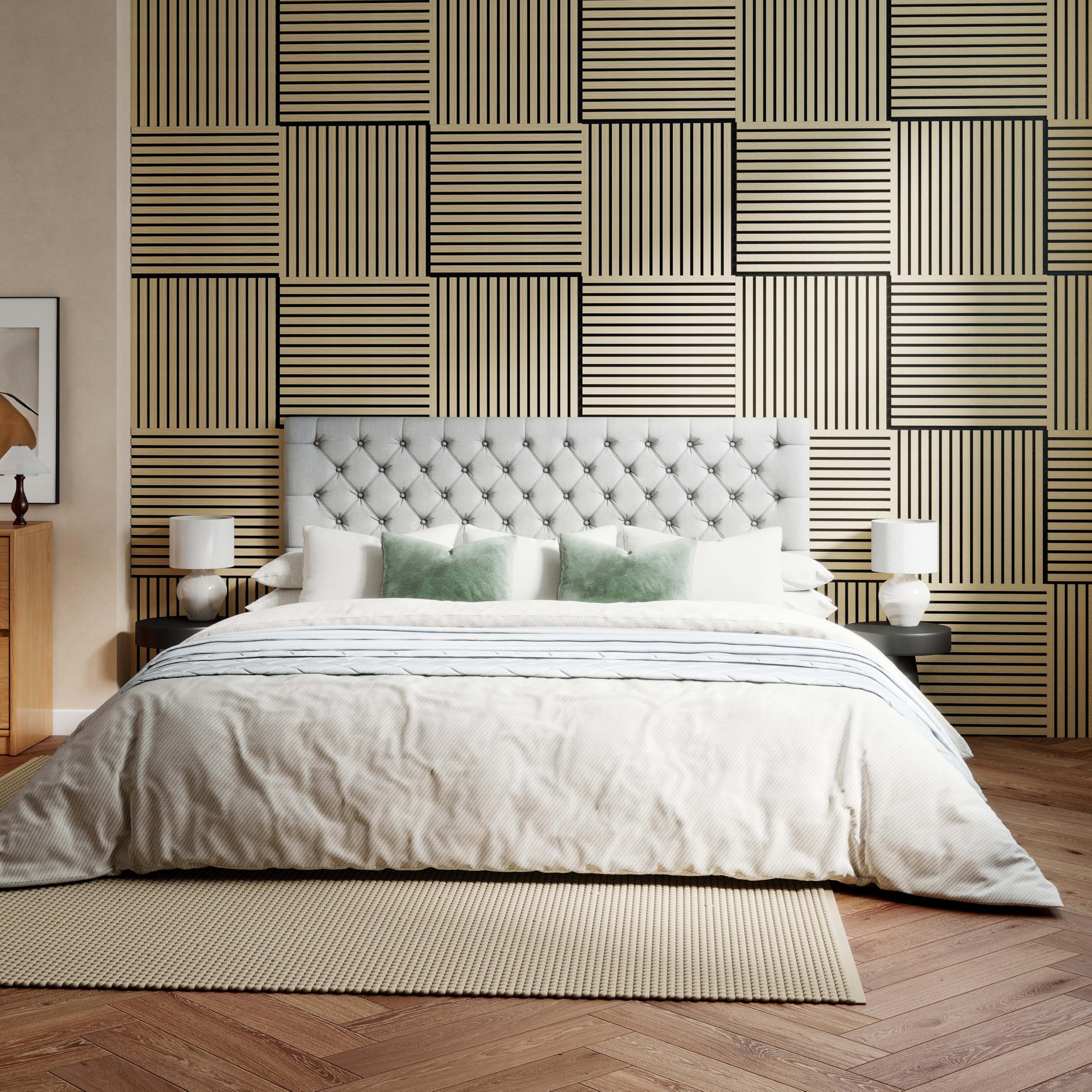 Conjunto de 4 paneles acústicos decorativos de MDF con revestimiento de fieltro – Revestimiento decorativo y fonoabsorbente para interiores y estudios 60 x 60 cm roble claro
