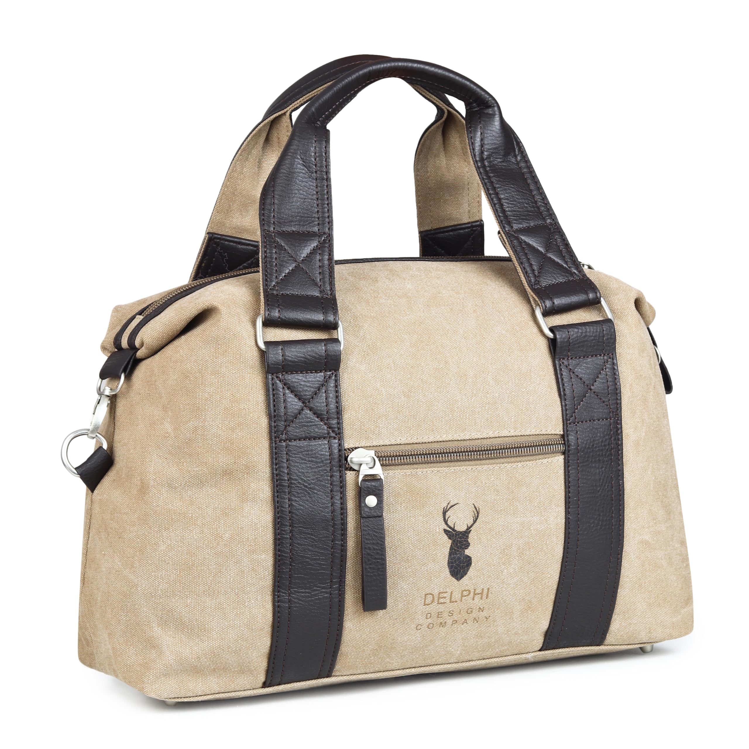 Delphi Design Luxury Weekend Duffel Bag | Travel & Gym Bag with Shoe Compartment | Oxford Fabric Hand Carry Overnighter with Multiple Compartments | Stylish & Durable (Light Khakhi)-image-8