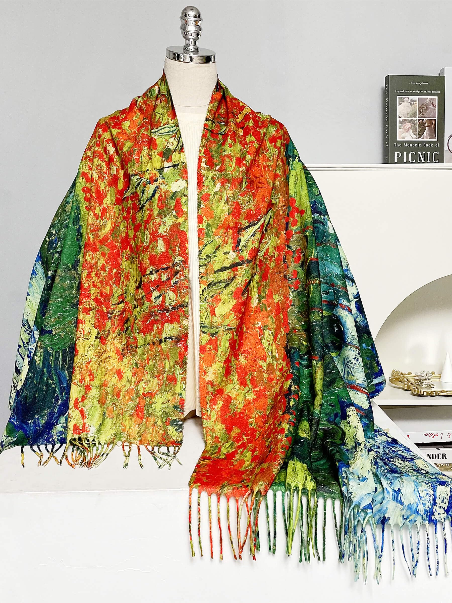 VENVSBEE Reversible Soft Cashmere Feel Scarf Large Shawl Wrap Double-side Art Print Warm Pashmina Klimt Van Gogh Gifts
