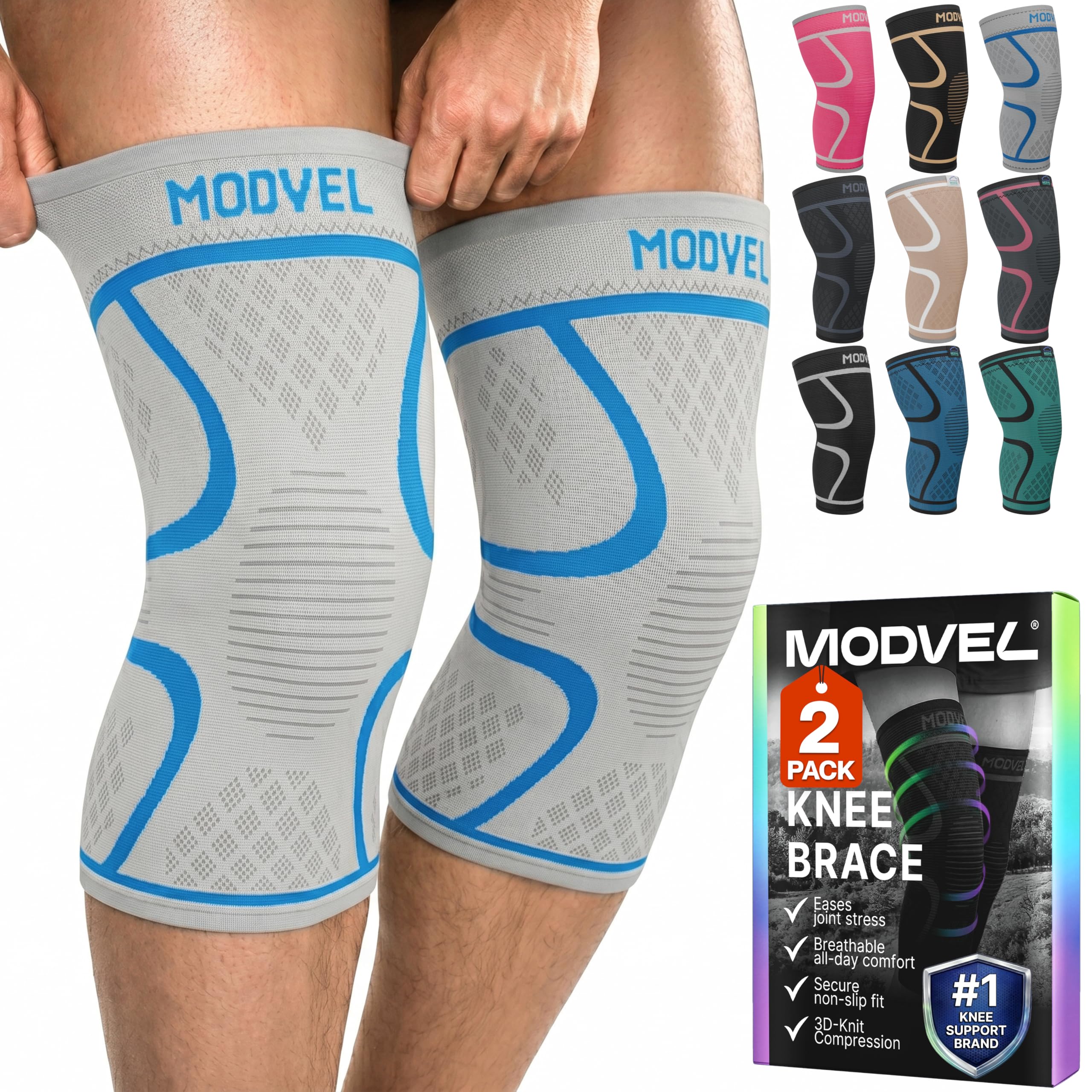 MODVEL Paquete de 2 rodilleras de compresión para hombres y mujeres, rodilleras para correr, ortopédicas para el alivio de rotura de menisco, artritis y malestar articular (XXXL) — view 28