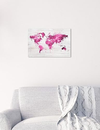 Miniatura 4 de The Oliver Gal Artist Co. Maps - Lienzo decorativo para pared, diseño de Mapamundi Pink, 15 x 10 pulgadas, color blanco