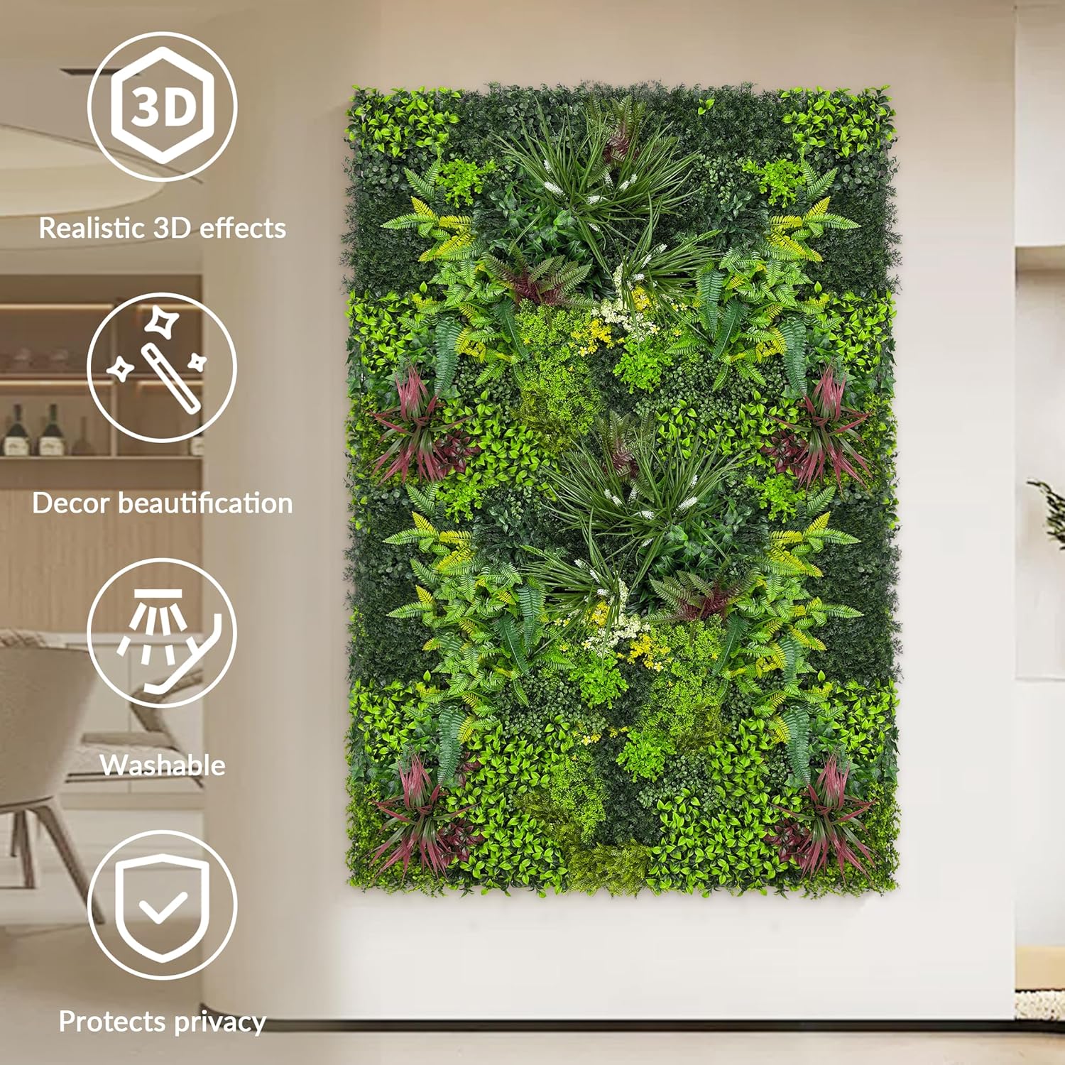 Artificial Grass Wall Boxwood Plant Panel: 20"x20"(8P) UV Resistant Green Leaves Faux for Interior Wall Backdrop,Garden and Indoor Outdoor Wall&Fence Covering Privacy，Party Wall Fence Decor