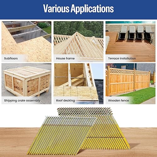 Vista 21 de meite Clavos de marco de 28 grados, cabeza redonda desplazada, 3 pulgadas x 0.120 pulgadas, clavos de soldadura de alambre galvanizado, clavos