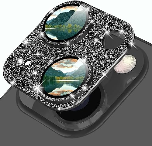YWXTW Protector de lente de cámara para iPhone 13iPhone 13 Mini, 4. generación de diseño brillante Anillo de metal brillante con purpurina de vidrio