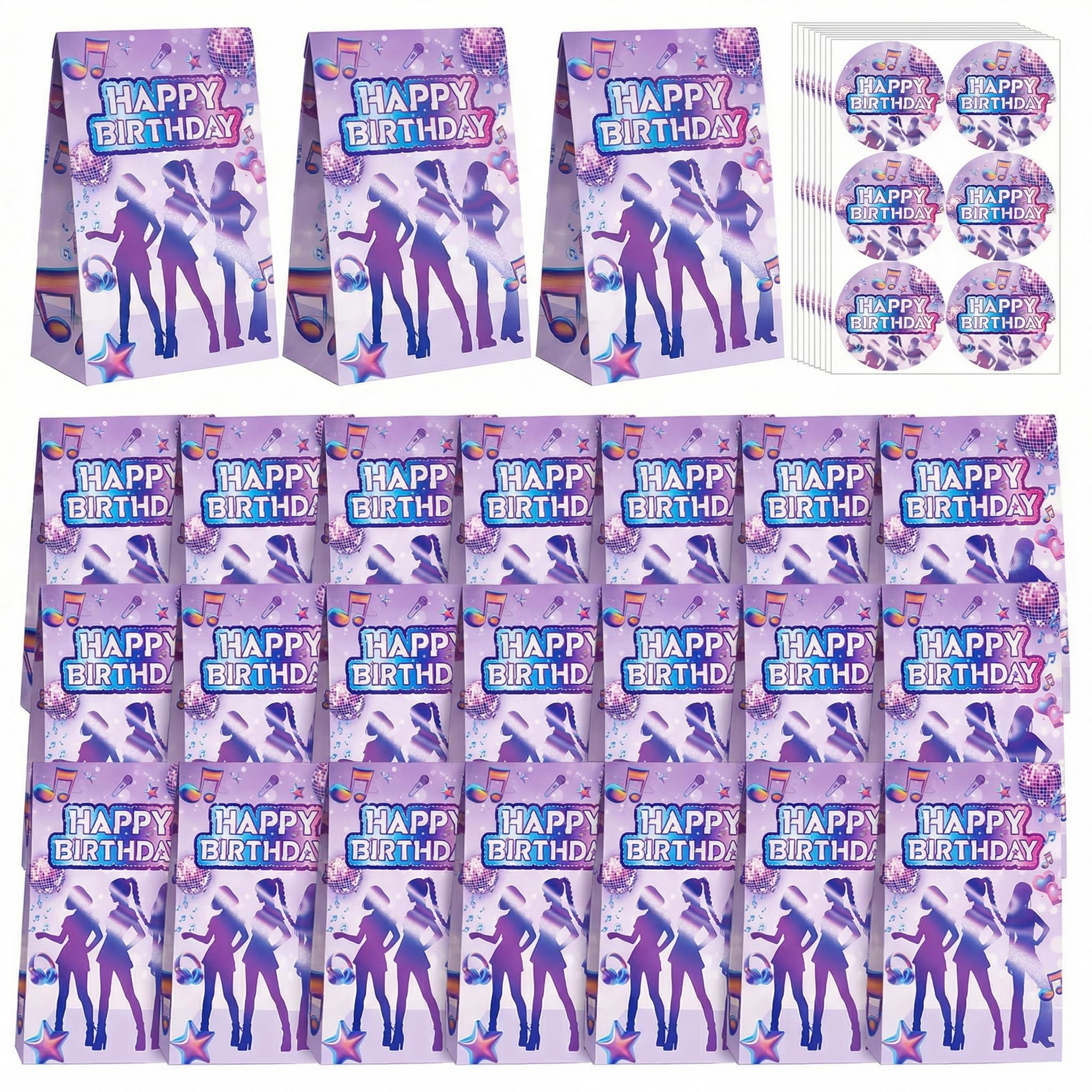 Photo 1 of 24 Set Kpop Theme Gift Bags Kpop Birthday Party Favor Bag Kpop Themed Goodie Treat Bags-24 Kpop Gift Bags and 24 Kpop Stickers for Kpop Birthday Decorations Kpop Birthday Party Supplies Movie KpopThemed Birthday Party Decoration(Vibrant iridescent)