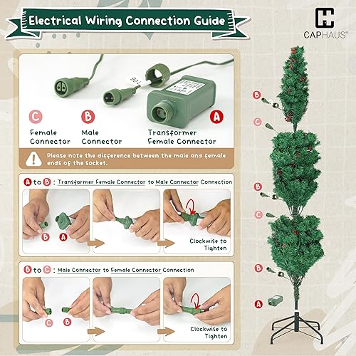 Miniatura 9 de CAPHAUS Árbol de Navidad artificial preiluminado de 7.5 pies con piñas, bayas, árbol de Navidad delgado con 350 luces LED, 980 puntas de ramas