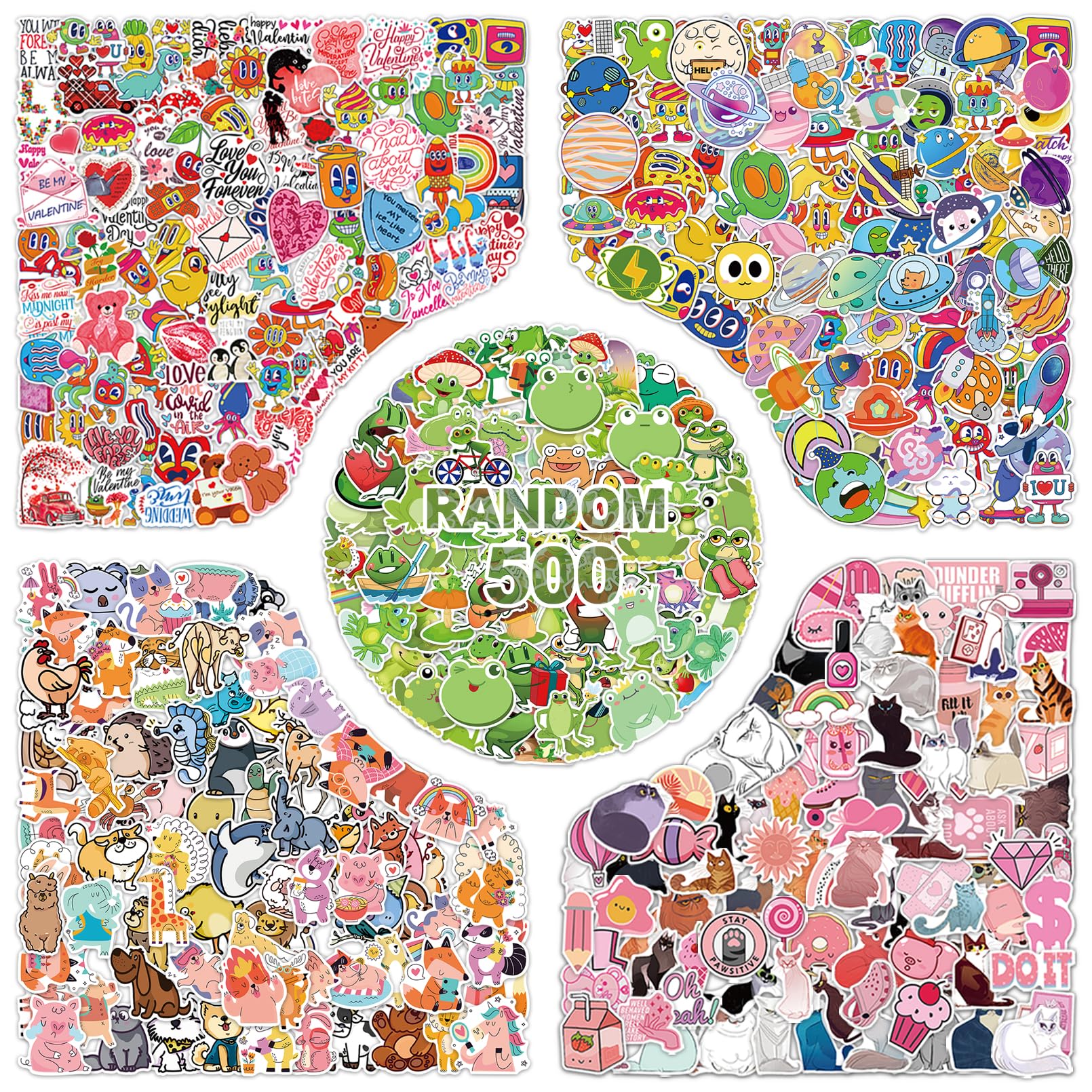 Cute Waterproof Water Bottle Stickers for Kids 500pcs， Random Stickers Pack for Laptop Computer Skateboard Helmet s for Teens Girls Adults