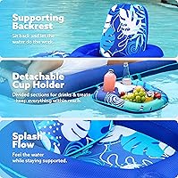 Vista 5 de SLOOSH Pool Floats Lounger Adult, Fabric Pool Floaties Lounge Convertible 2-in-1 Floating Water Floaty with Cup Holders Adjustable Backrest Recliner