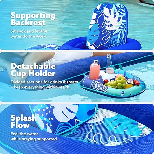 Miniatura 5 de SLOOSH Pool Floats Lounger Adult, Fabric Pool Floaties Lounge Convertible 2-in-1 Floating Water Floaty with Cup Holders Adjustable Backrest Recliner