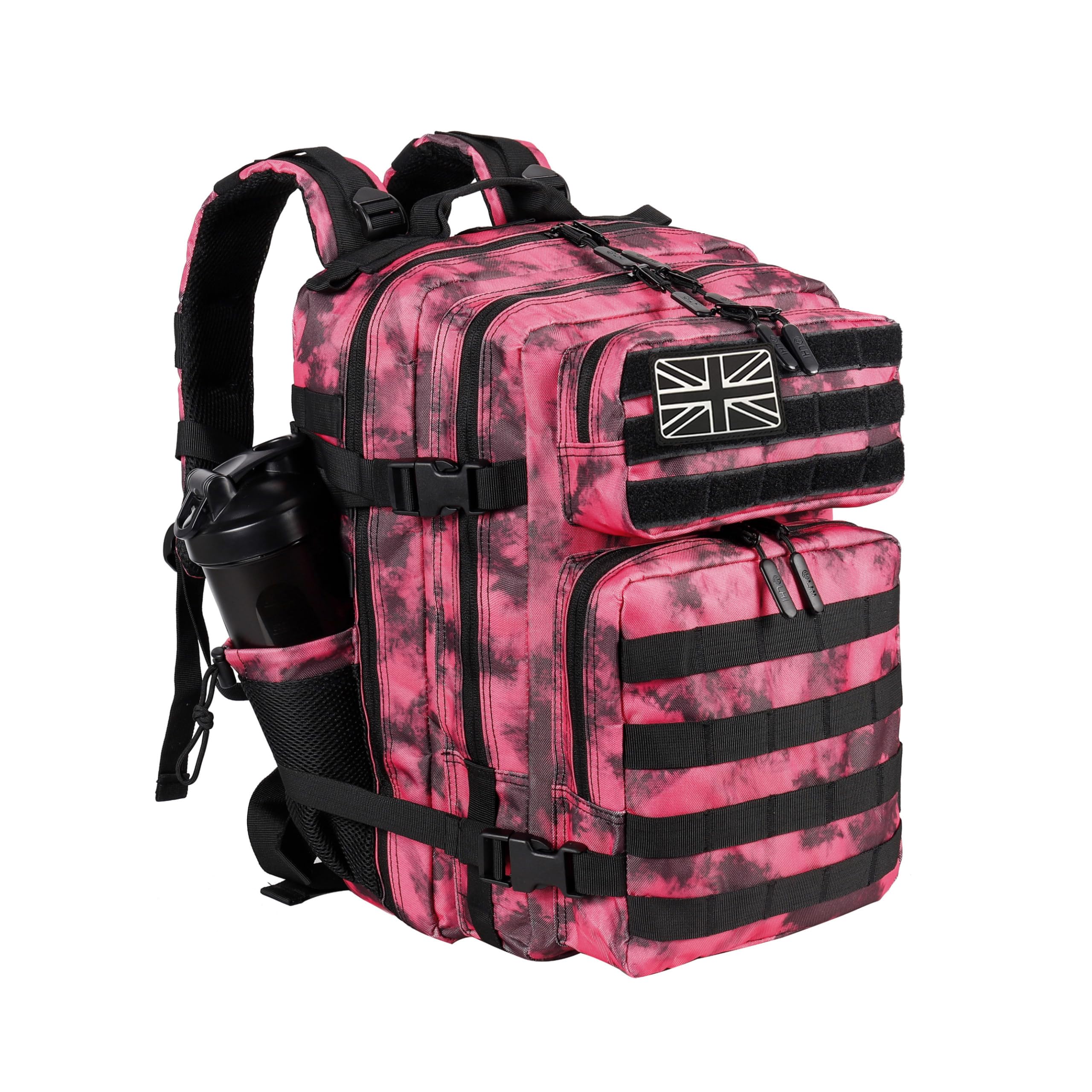 LHI Tactical Military Backpack for Men and Women 35L Army Assault Pack Bag Small Rucksack with Bottle Holder - Pink Tie-Dye โ image 1