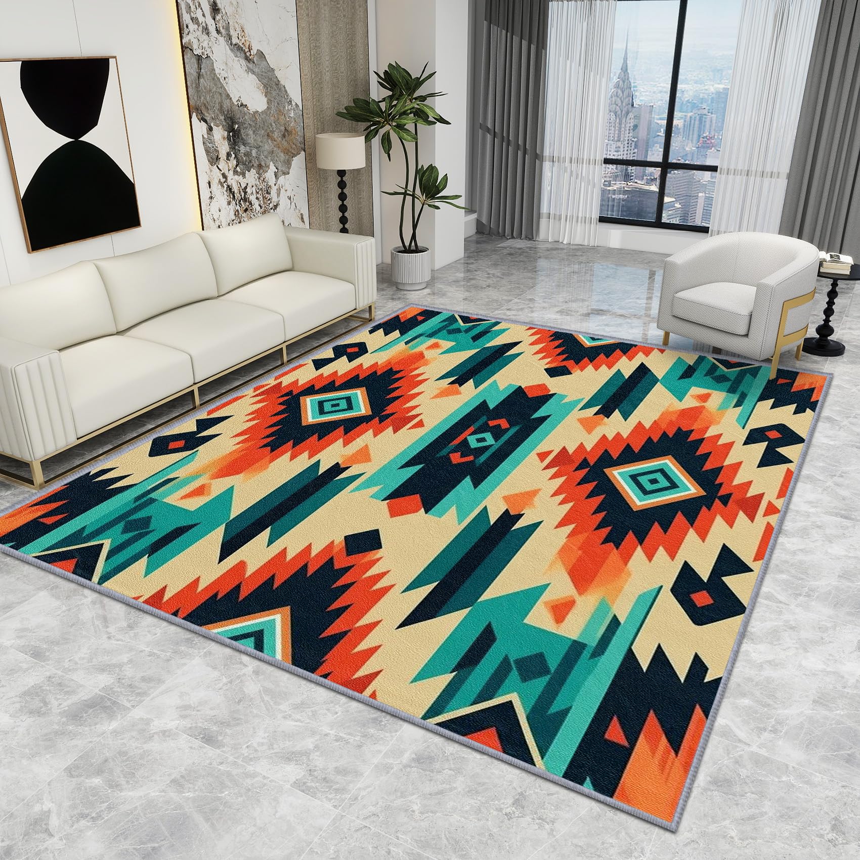 Aztec Rug 160x230 - Aztec Rug - Southwestern Tribal Ethnic Rugs, Native American Rustic Geometric Carpet, Washable Rug Non Slip Low Pile Soft Small Area Rugs, Aztec Home Decor Gifts, 60 X 110 cm