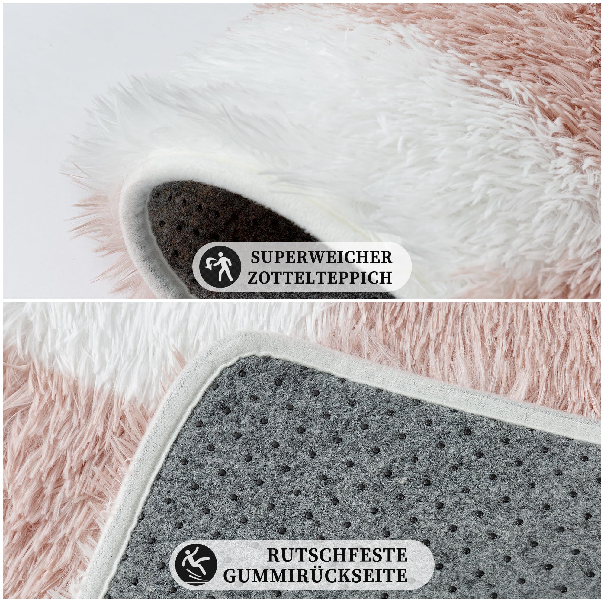 HUGEAR Kariert Flauschig Teppich Wohnzimmer 200x300cm Rosa Weiß Shaggy Carpet