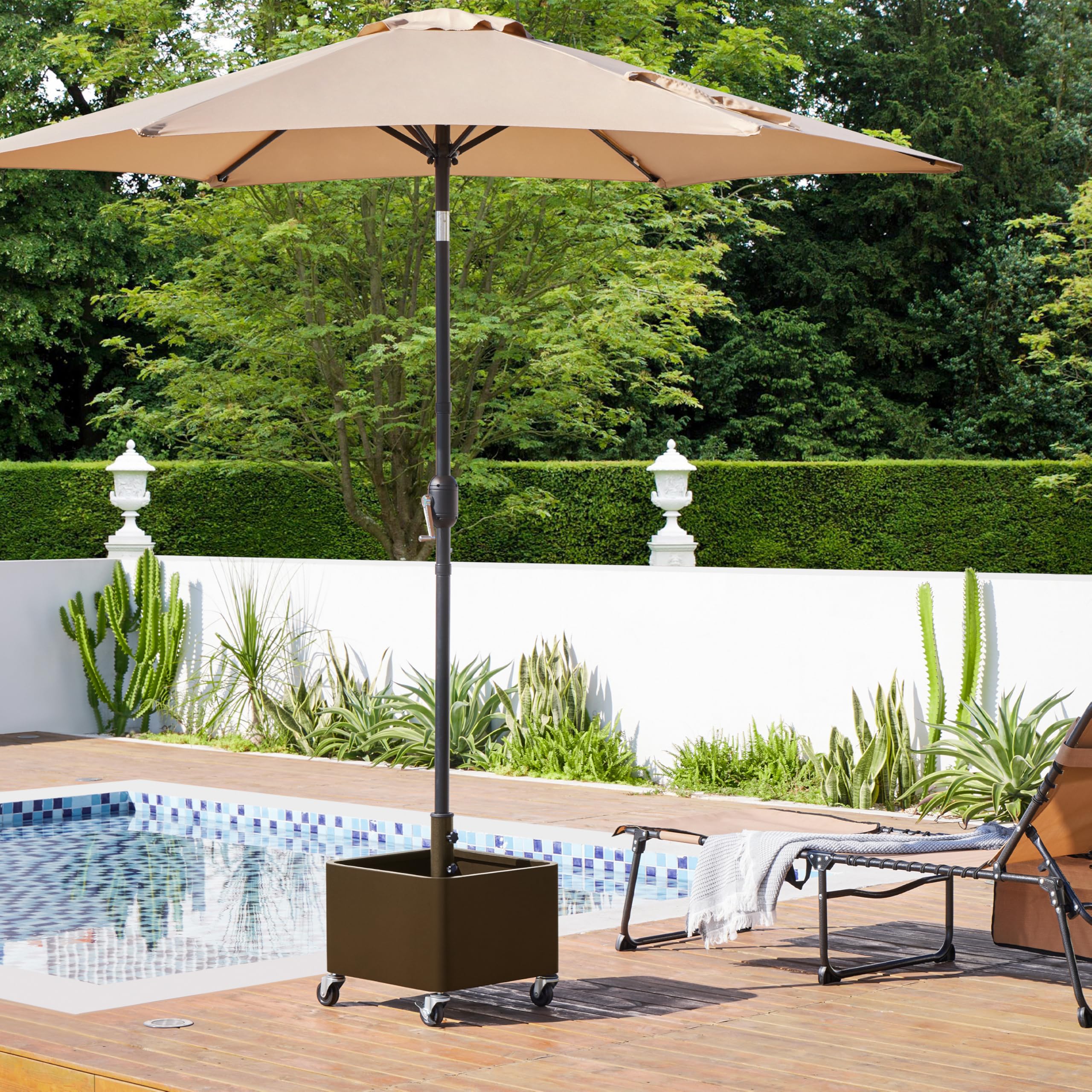 Yaheetech Pied de Parasol Carré avec Pot de Fleur 2 en 1, Charge Max. 150 kg, Support Parasol Base de Parasol avec roulettes, Trous de Drainage, Remplissage Sable/Pierres 45,5 x 45,5 x 48 cm