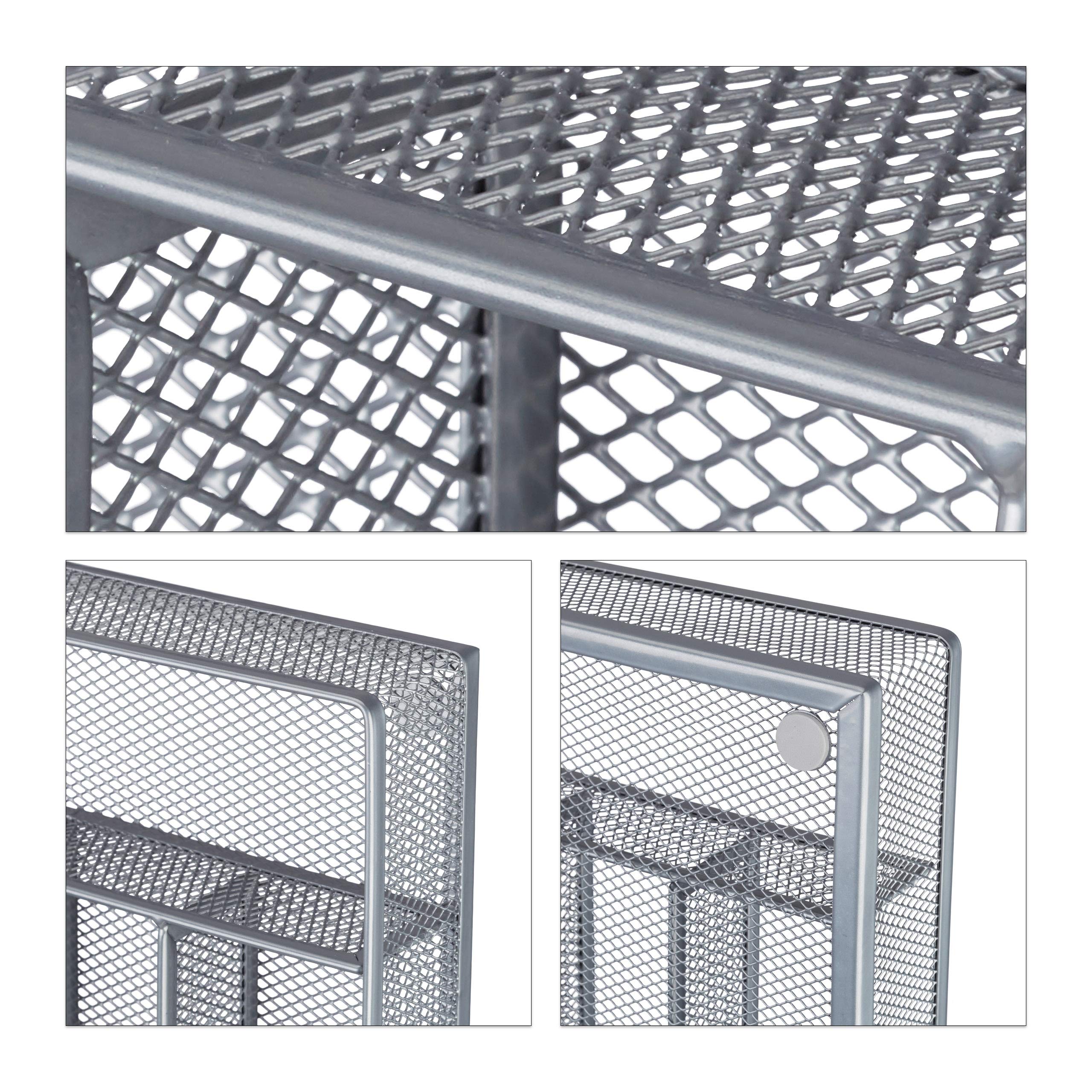 Relaxdays Besteckkasten Metallgeflecht, Besteckeinsatz offen, Drahtdesign, Größe M, HBT: ca. 5 x 23,5 x 31,7 cm, silber
