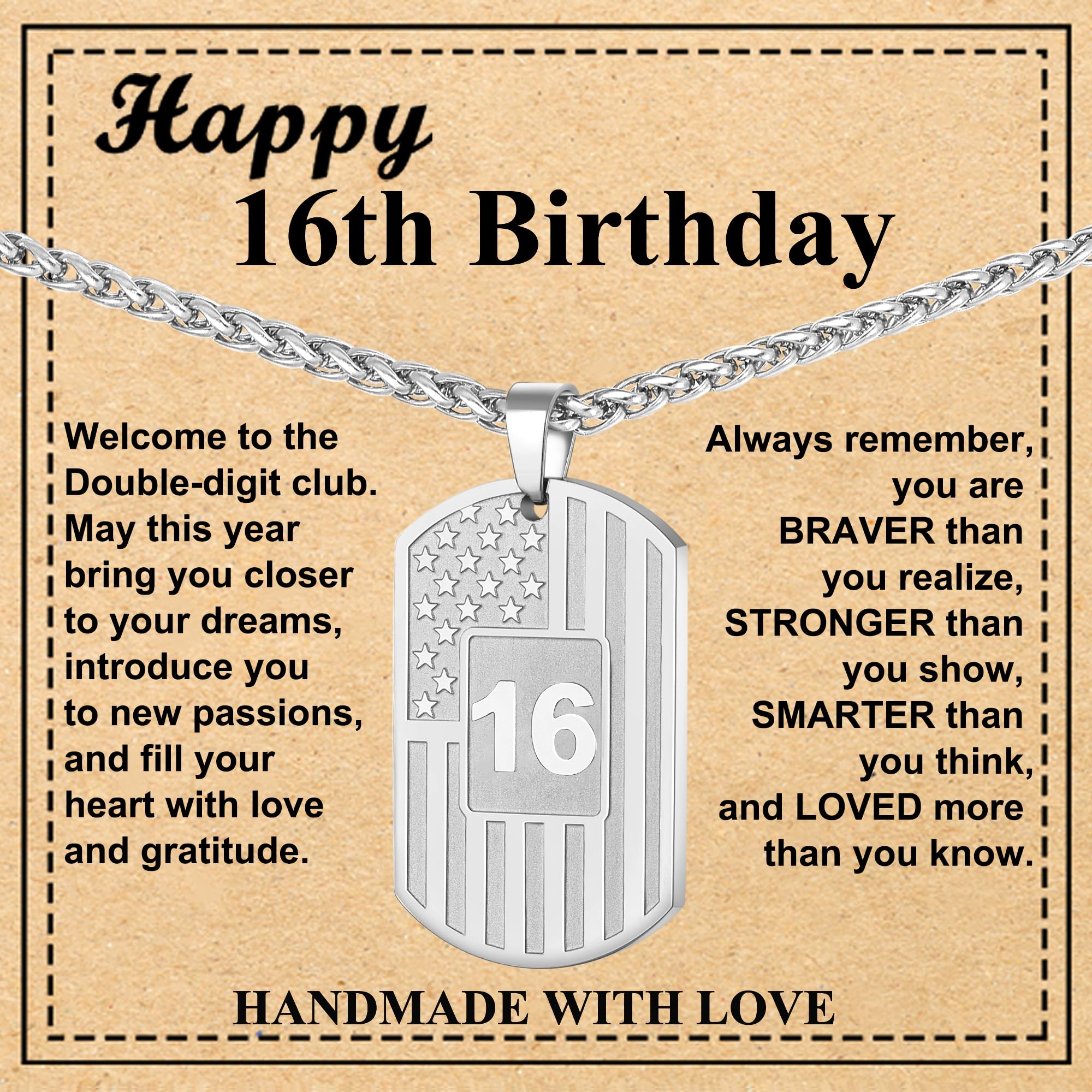 KLIFOWDY Easter Basket Stuffers-Birthday Gifts for Men Boys American Dog Tag Necklace 10/13/16/18/21/30/40/50/60 Years Old Mens Birthday Gift Ideas