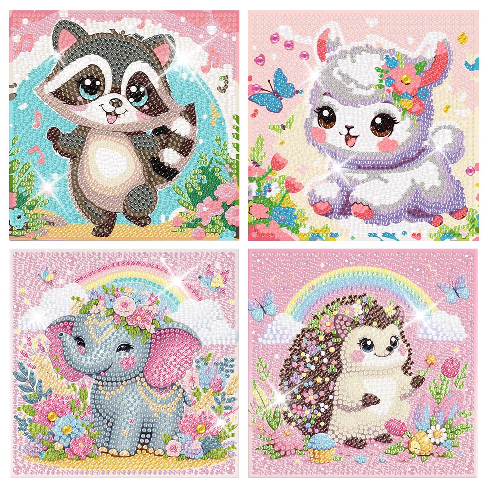 TLIOBLO 4 Pack Cartoon Diamond Painting Kits for Kids, Animals Diamond Arts Mosaic Kits for Adults Beginner, DIY Full Drill Diamond Dots Animals Craft Arts for Home Wall Decor 15X15cm — image 1