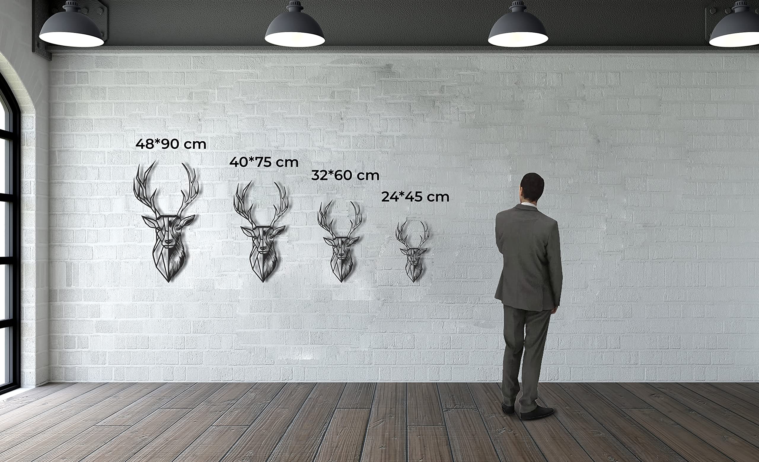 Décoration murale en métal - Tête de cerf naturelle - Décoration d'intérieur et d'extérieur - 54 x 100 cm