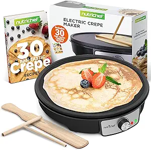 NutriChef Electric Crepe Maker Pan & Griddle, 12 Inch Nonstick Cooktop with Adjustable Temperature & LED Indicators