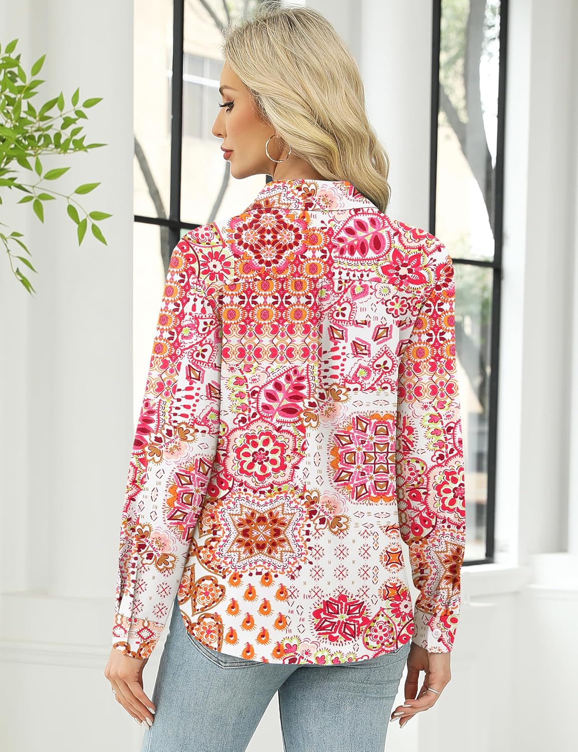 LOMON Womens Long Sleeve Button Down Shirts Casual Loose Fit Cotton Collared Blouses - Image 5