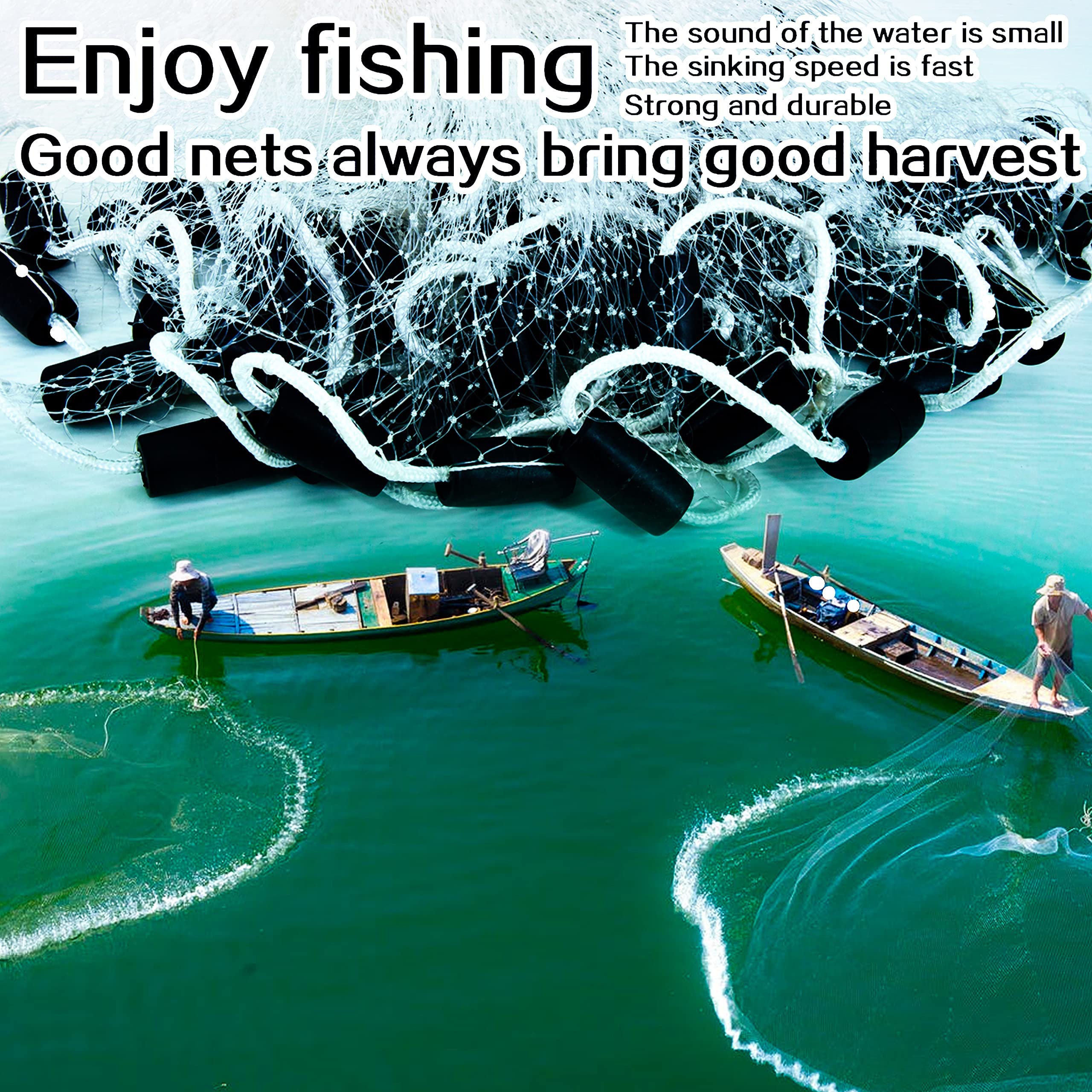 Saltwater American Fishing Cast Net, 3/8inch Mesh Size for Bait Trap